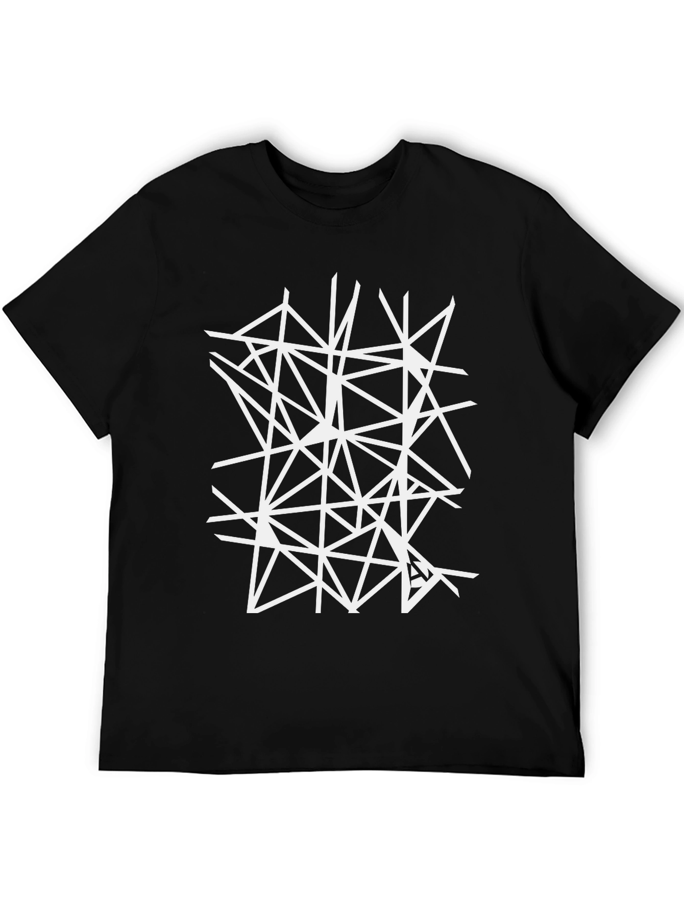 Geometric White Line Art Black T-Shirt