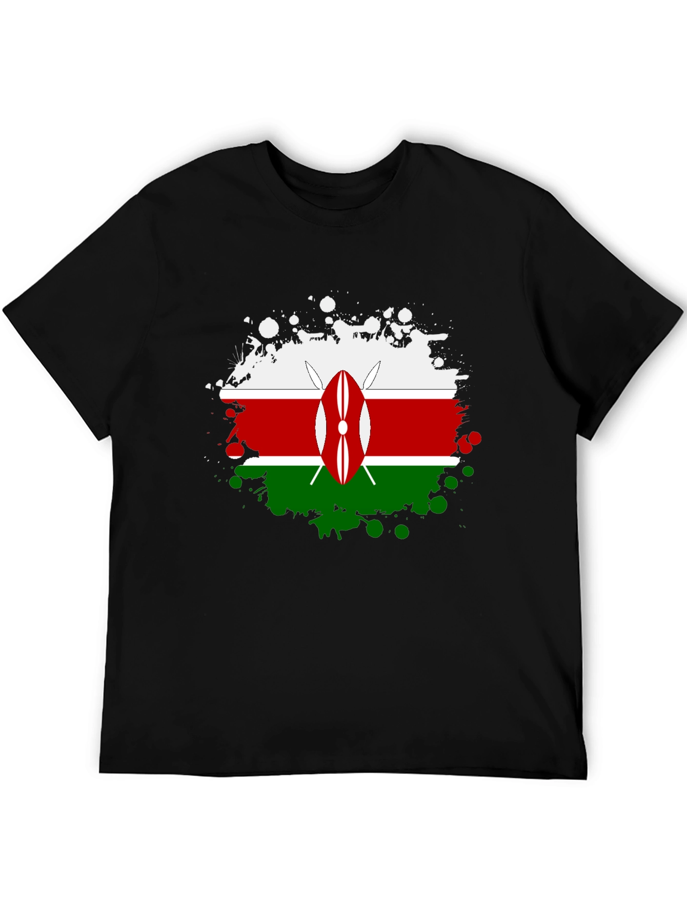 Kenya Flag Splatter T-Shirt - Black Cotton Tee