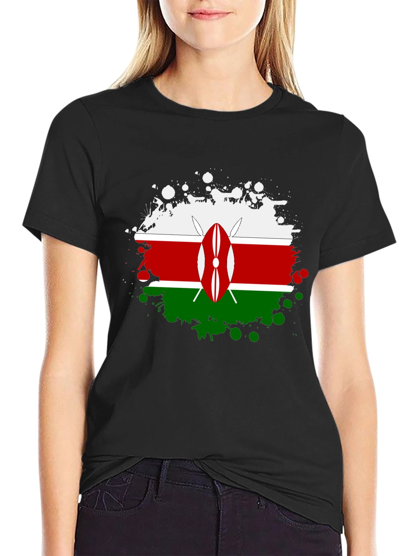 Kenya Flag Splatter T-Shirt - Black Cotton Tee