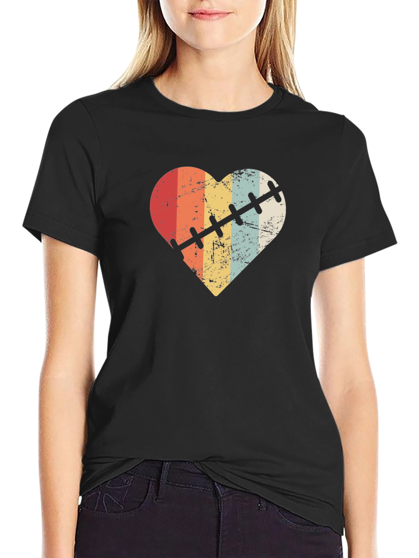 Retro Heart Stitch Graphic Tee - Black