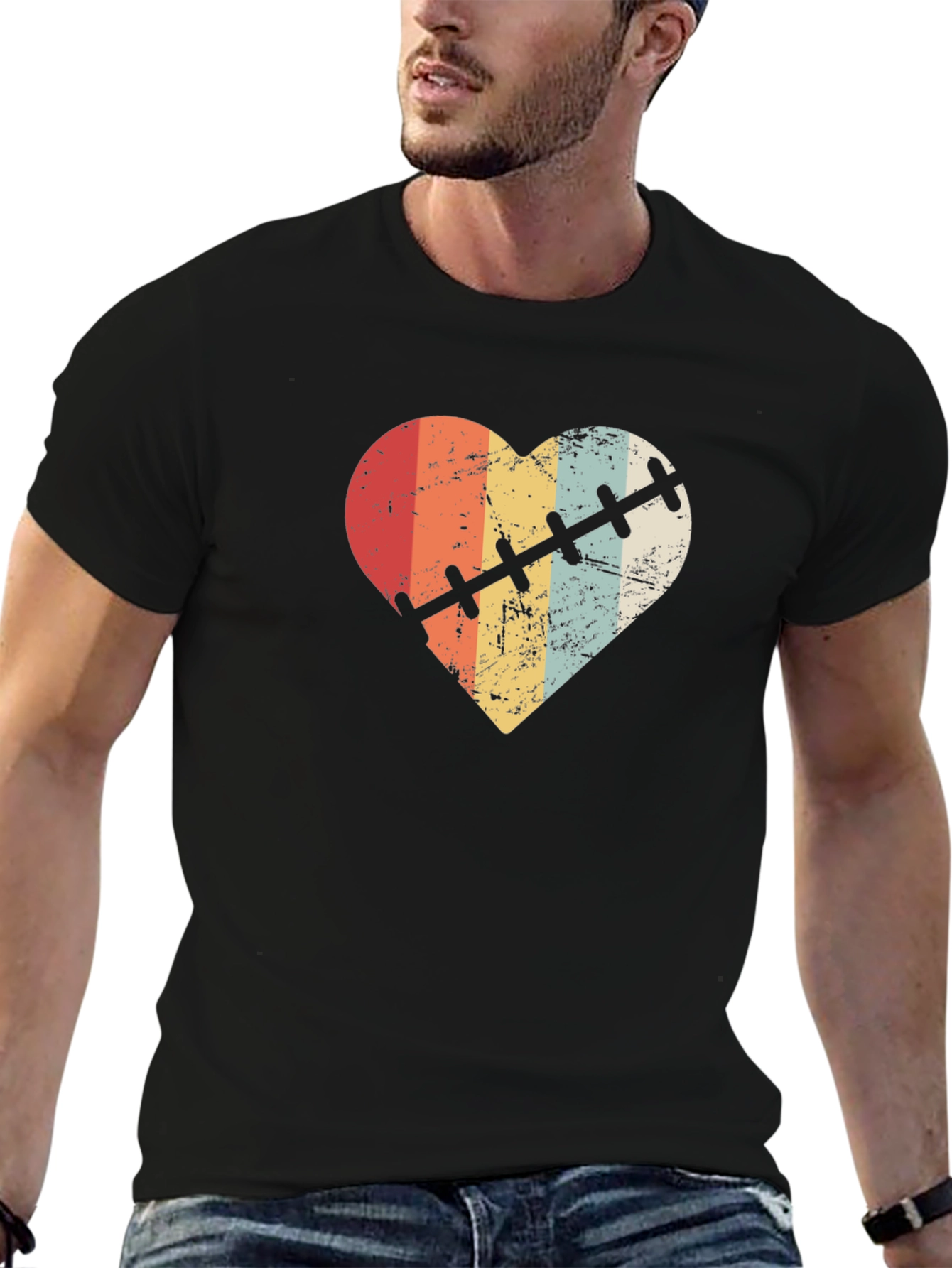 Retro Heart Stitch Graphic Tee - Black