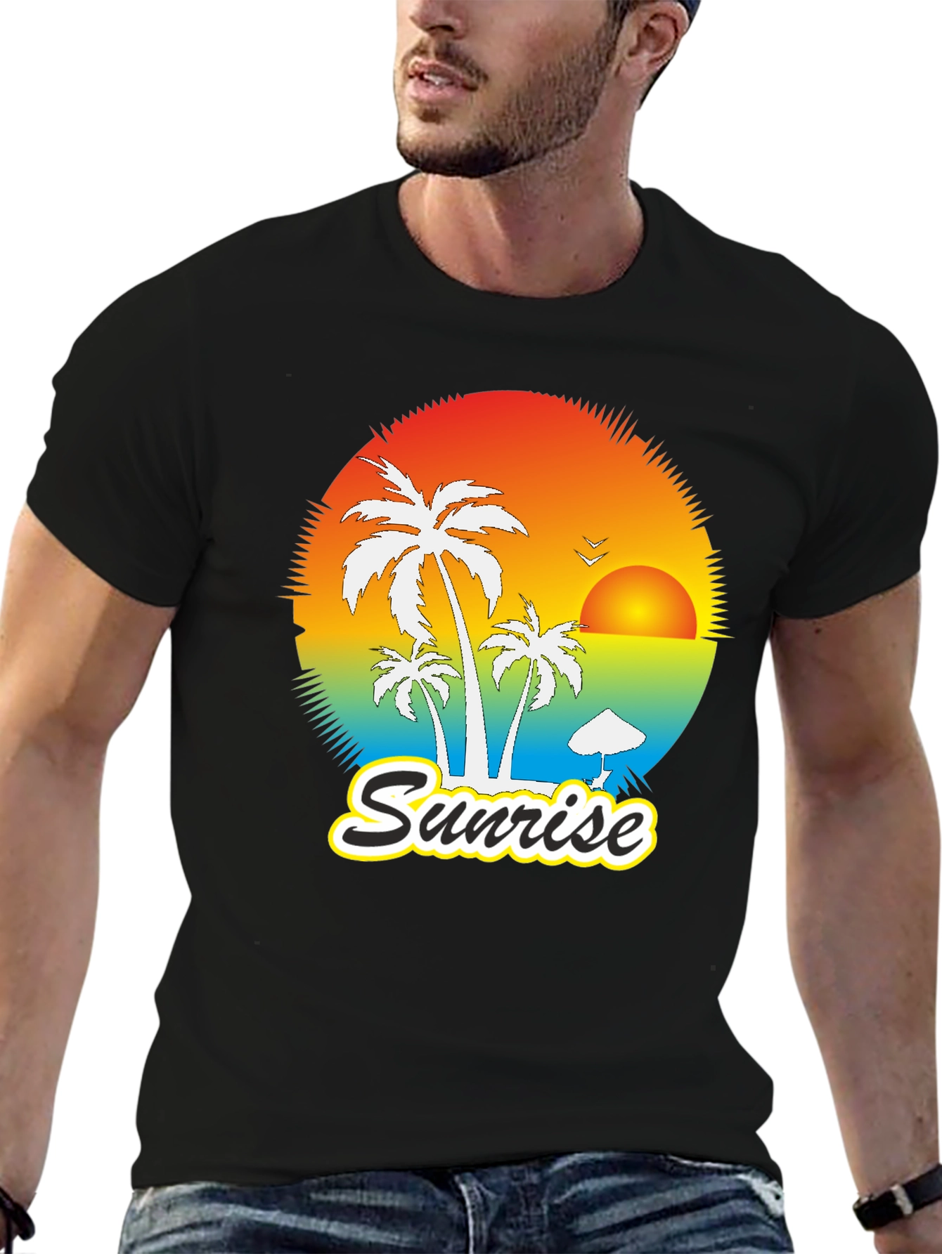 Sunrise Palm Graphic Tee - Black
