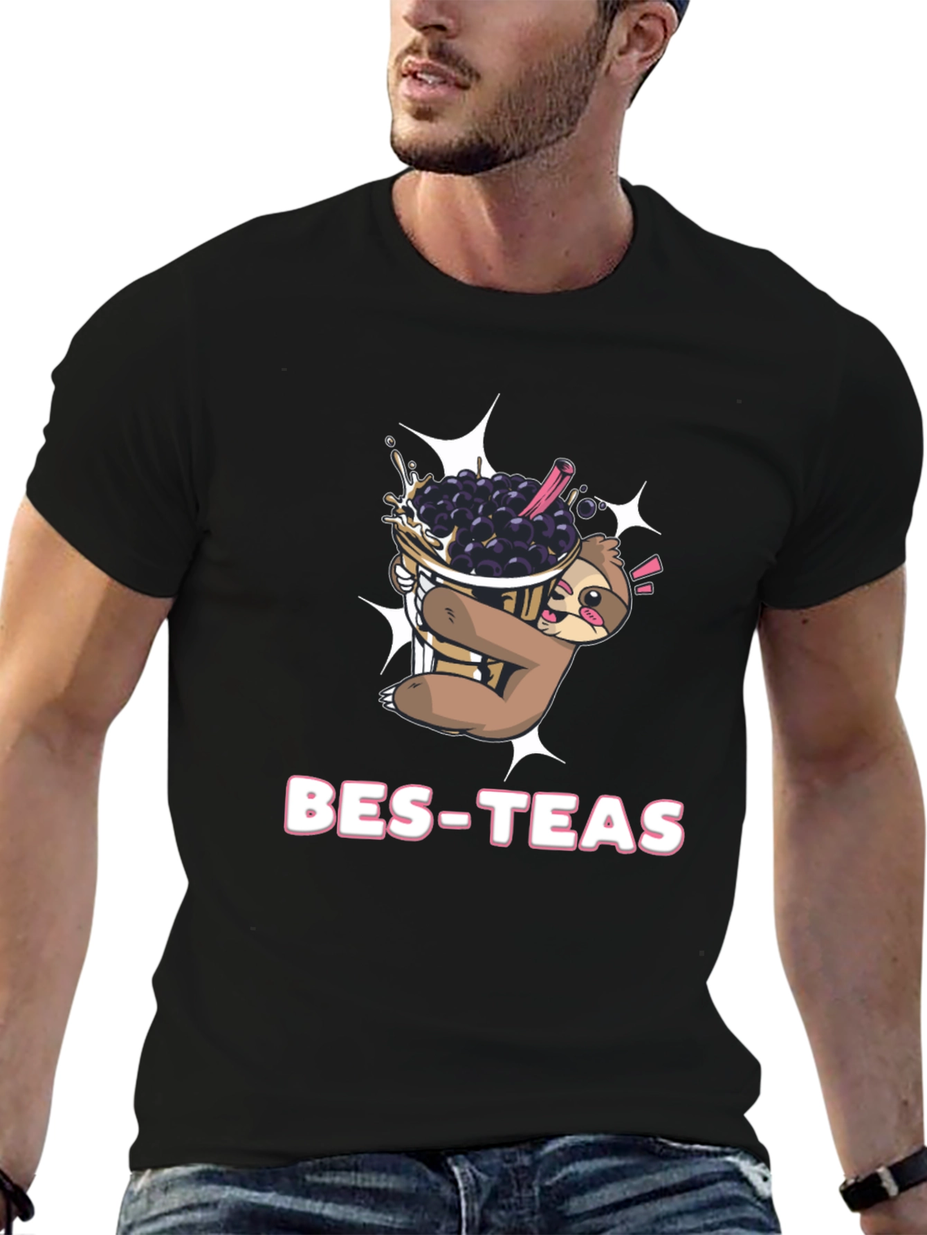 Bes-Teas Sloth Bubble Tea Black T-Shirt