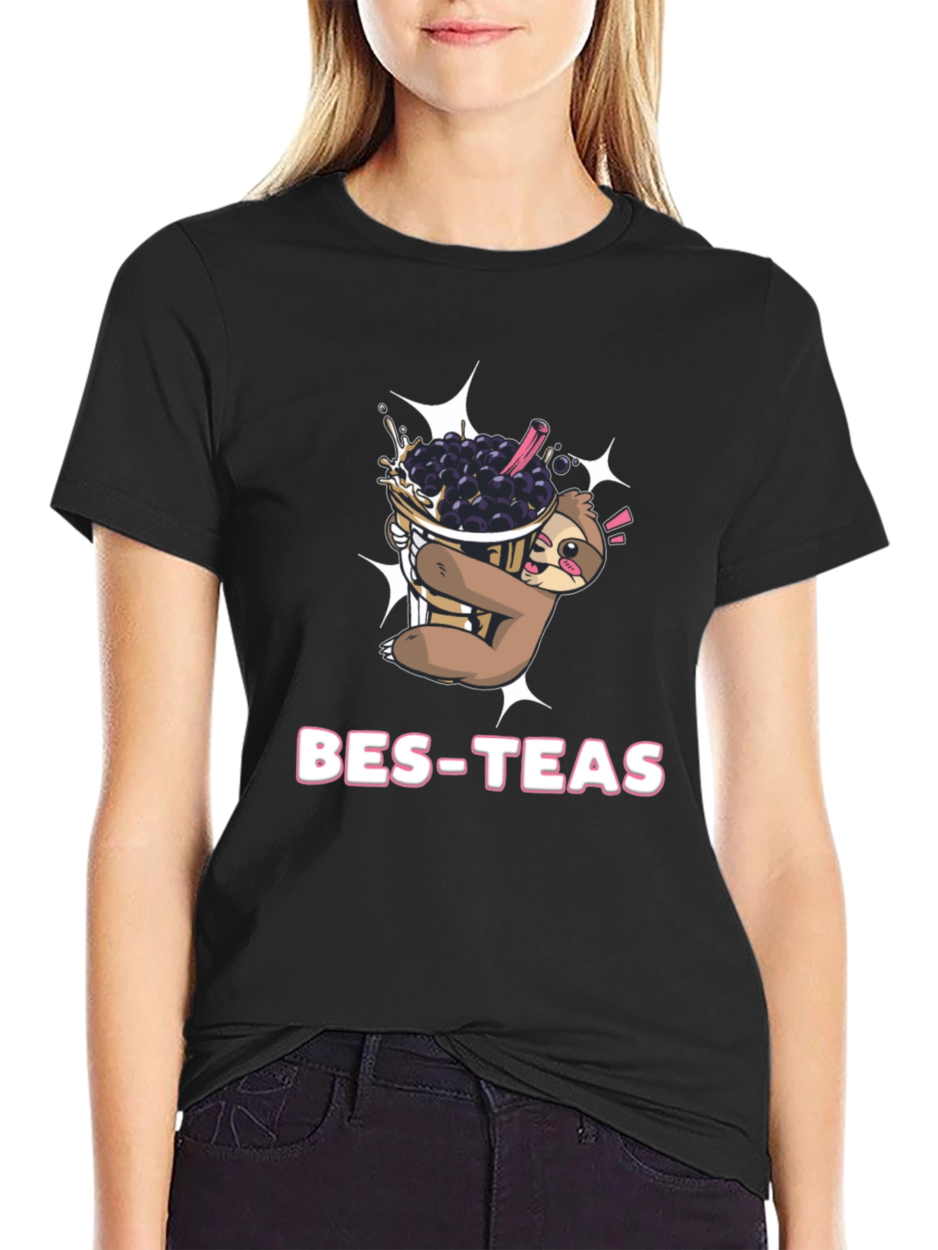 Bes-Teas Sloth Bubble Tea Black T-Shirt