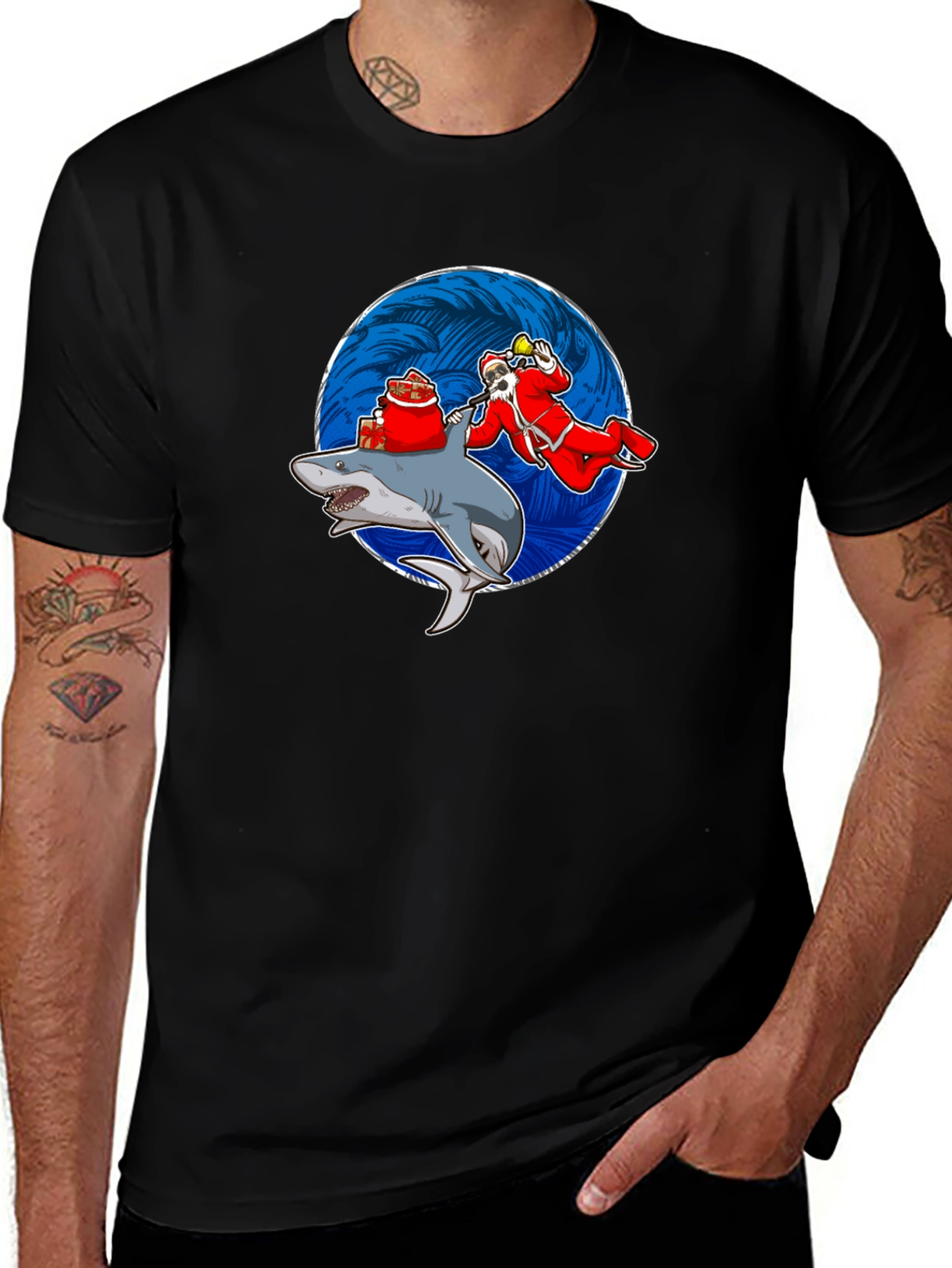 Shark Santa T-Shirt Funny Holiday Gift