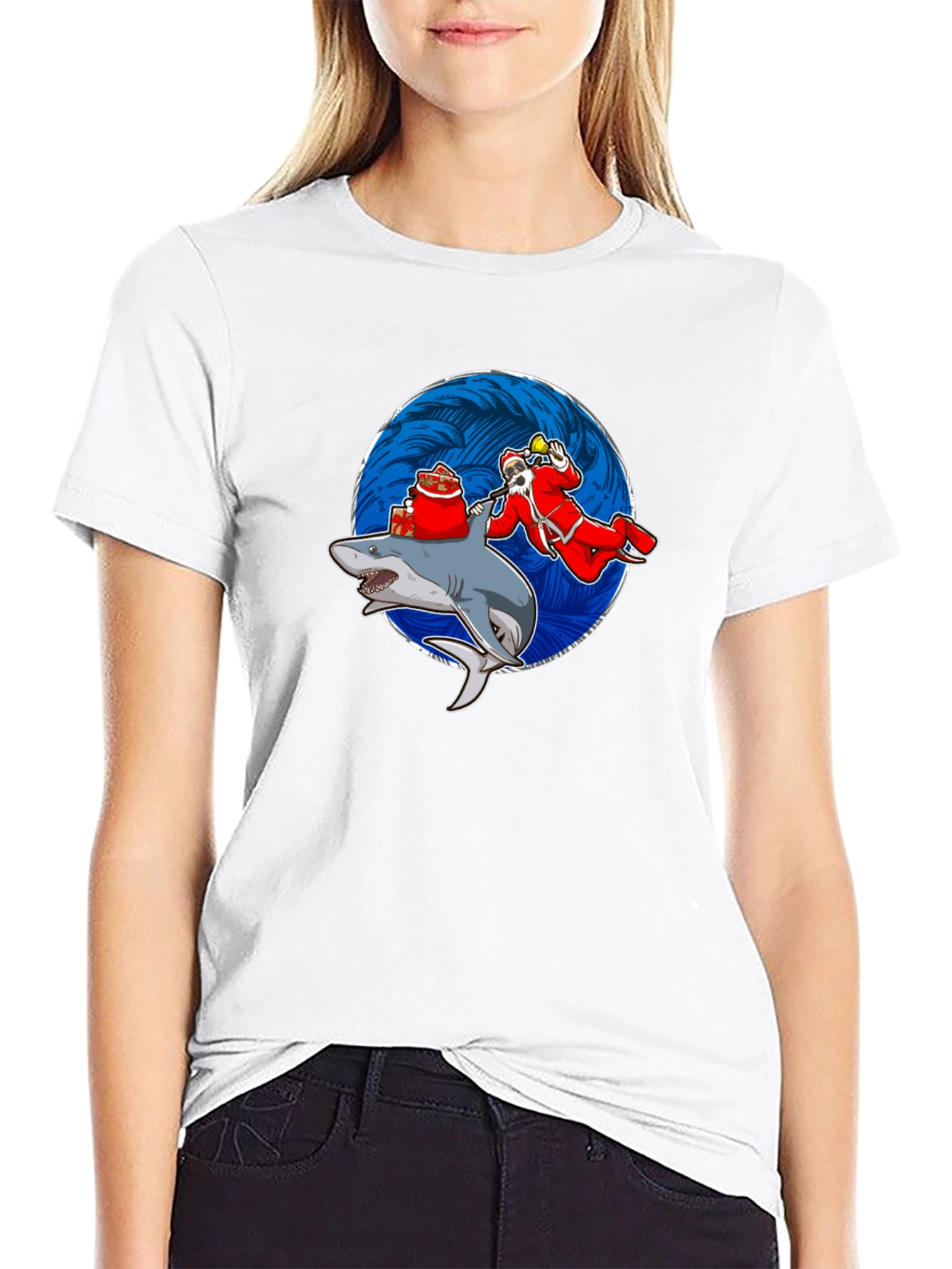 Shark Santa T-Shirt Funny Holiday Gift