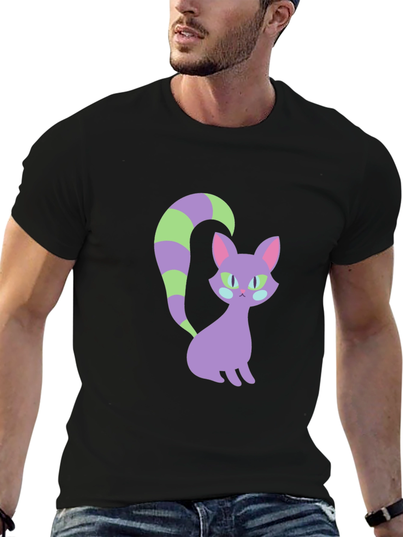 Whimsical Cat Graphic T-Shirt - Funky Kitten Tee