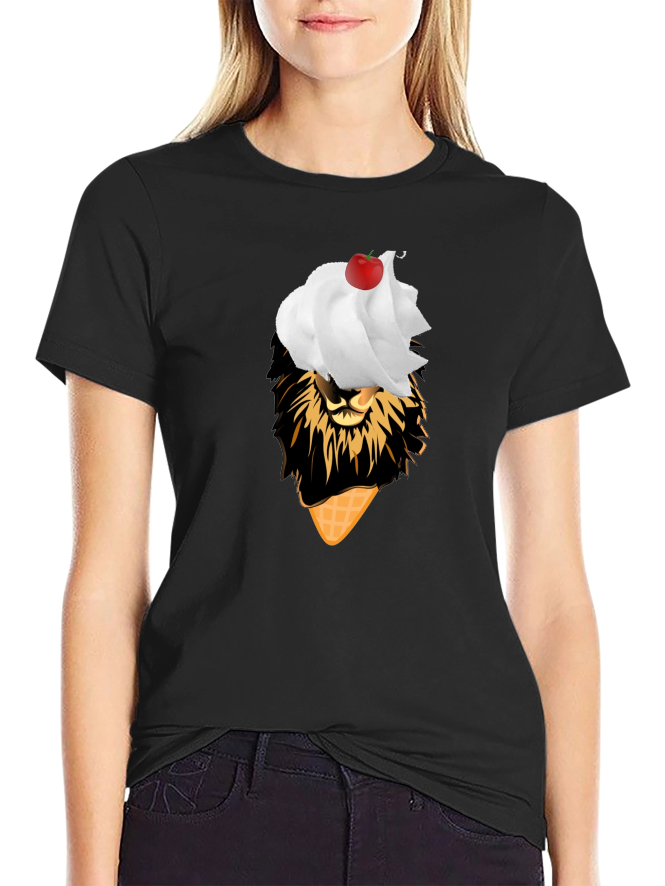 Lion Ice Cream T-Shirt - Black Novelty Tee