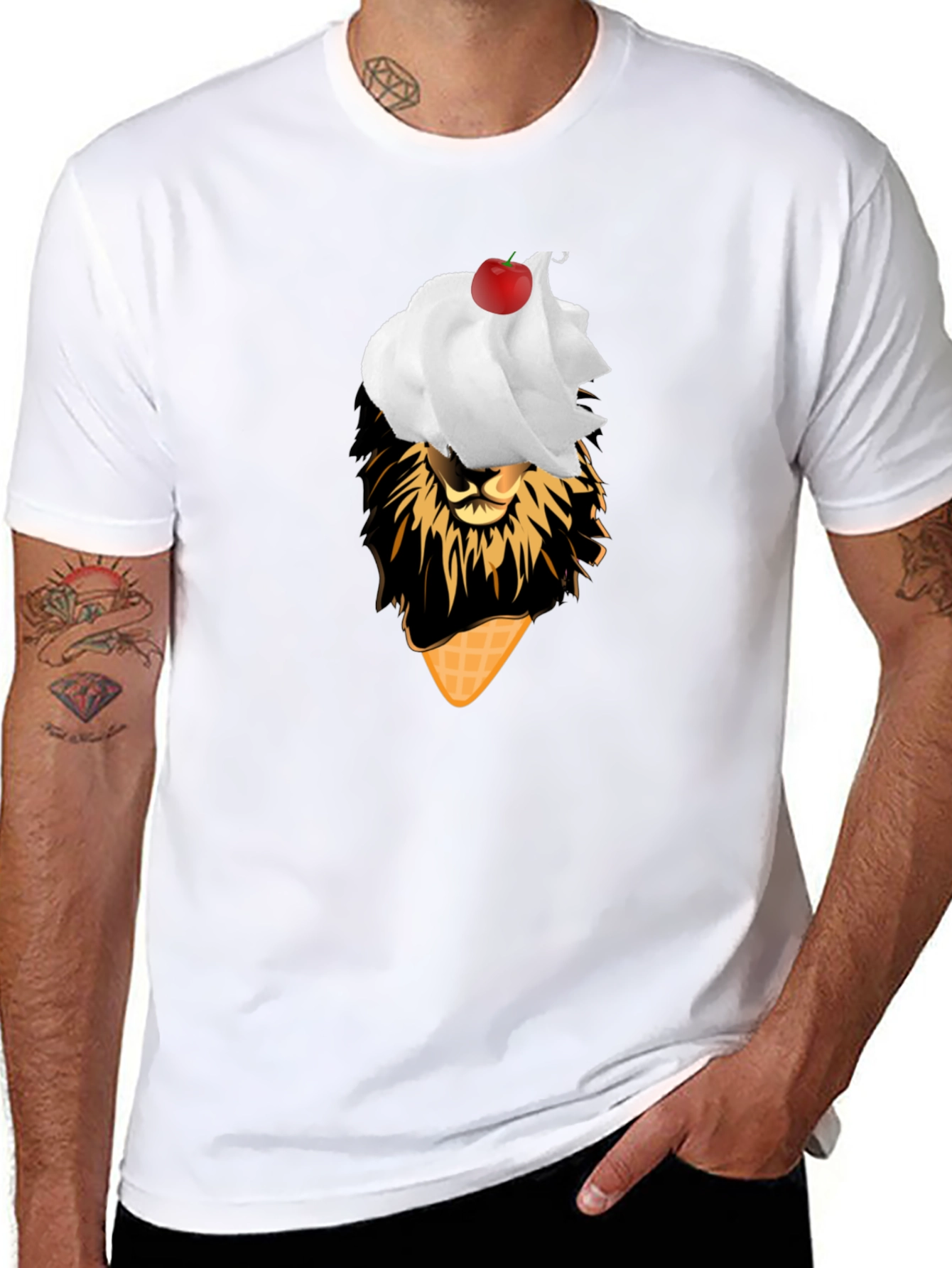 Lion Ice Cream T-Shirt - Black Novelty Tee