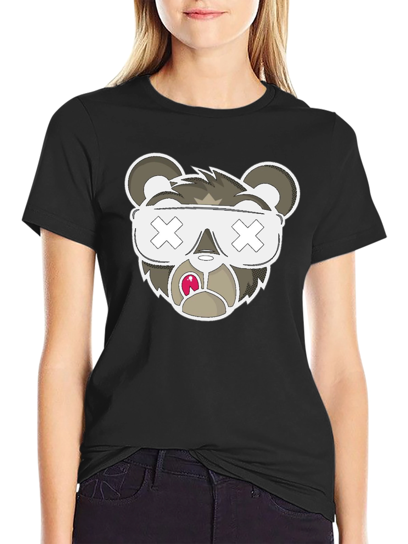 Black Graphic T-Shirt - Bear with X Eyes