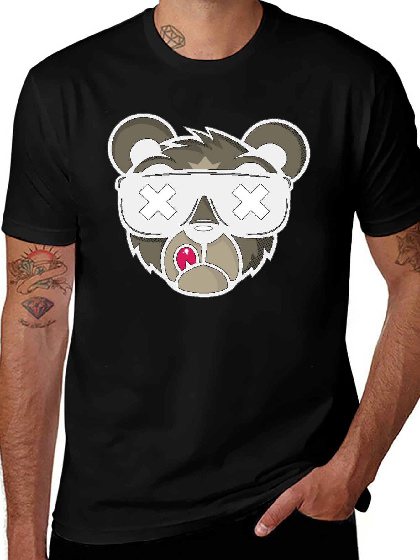 Black Graphic T-Shirt - Bear with X Eyes