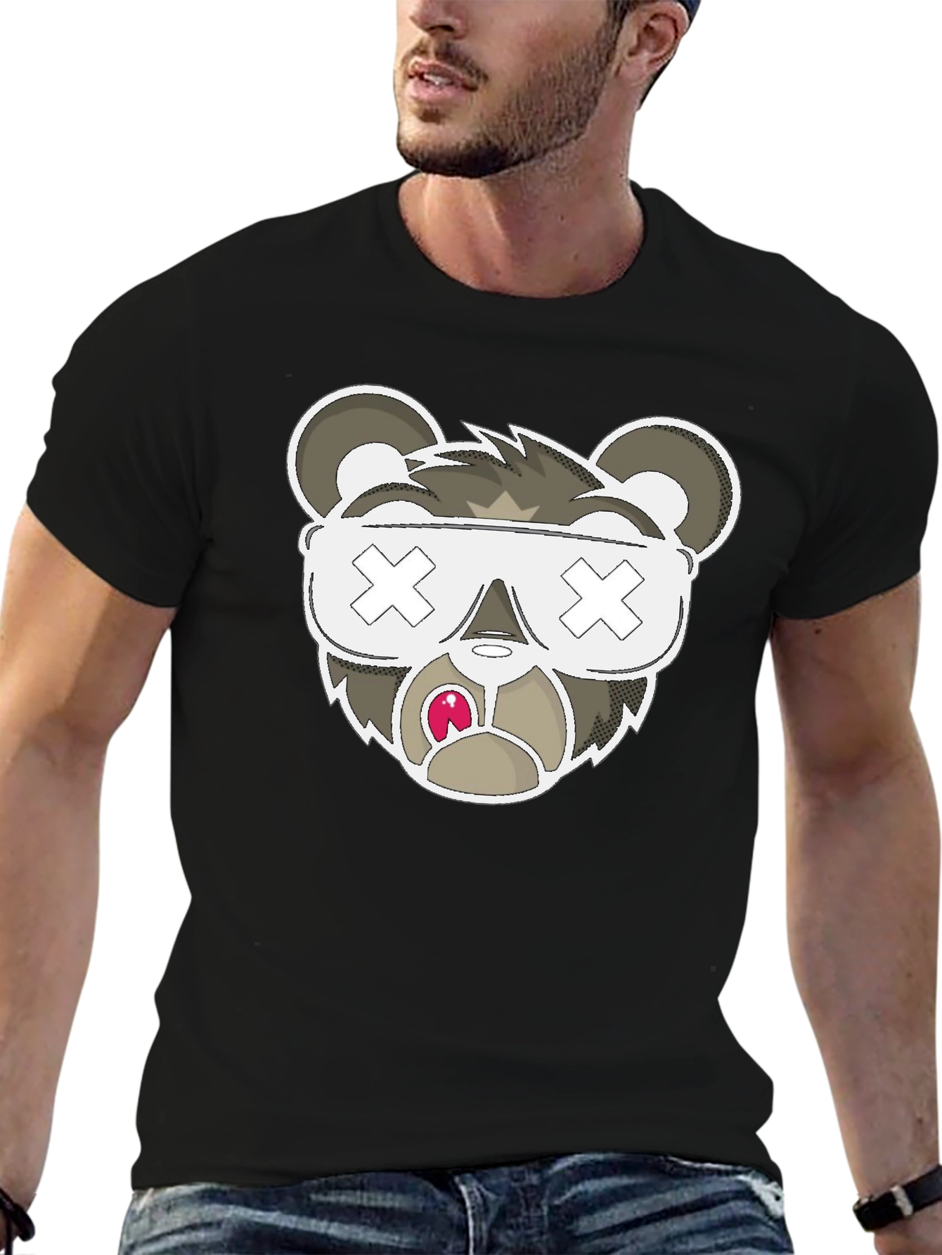 Black Graphic T-Shirt - Bear with X Eyes