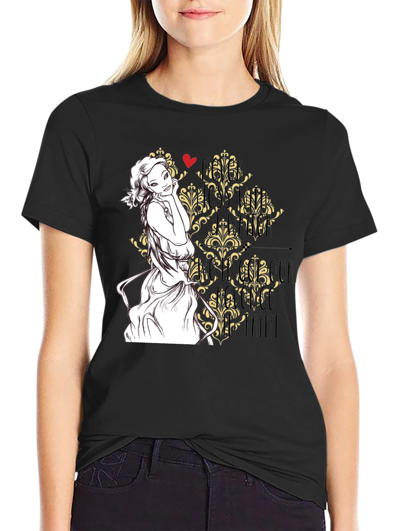 Black T-Shirt with Woman Art Graphic Design