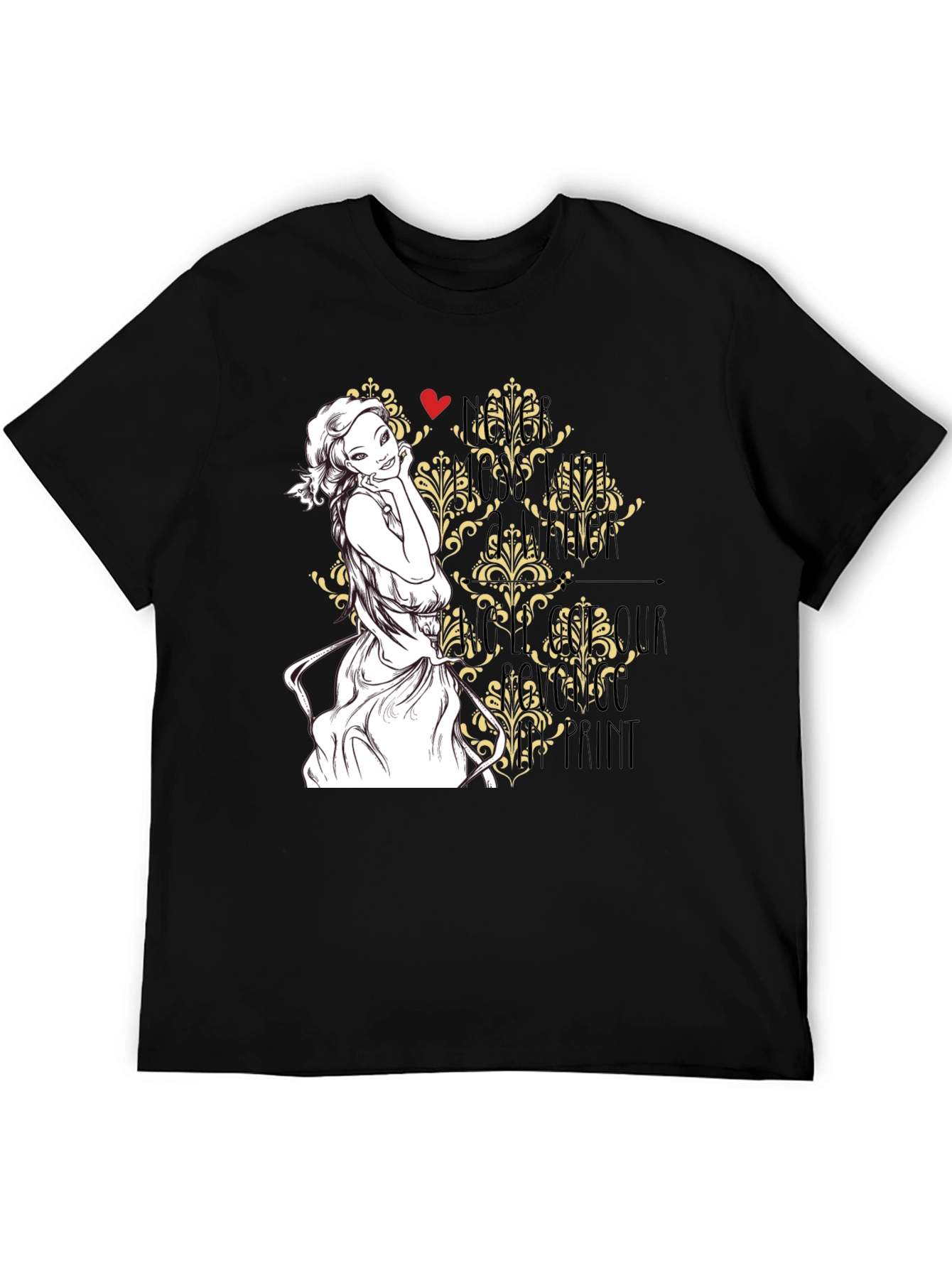 Black T-Shirt with Woman Art Graphic Design
