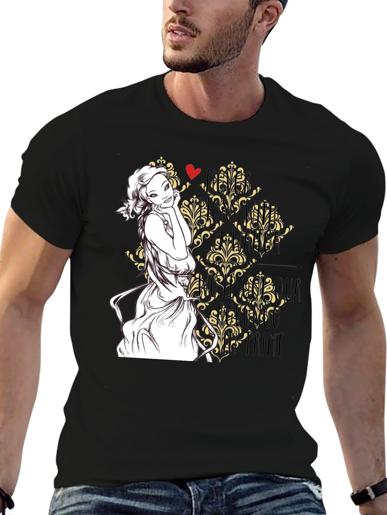 Black T-Shirt with Woman Art Graphic Design