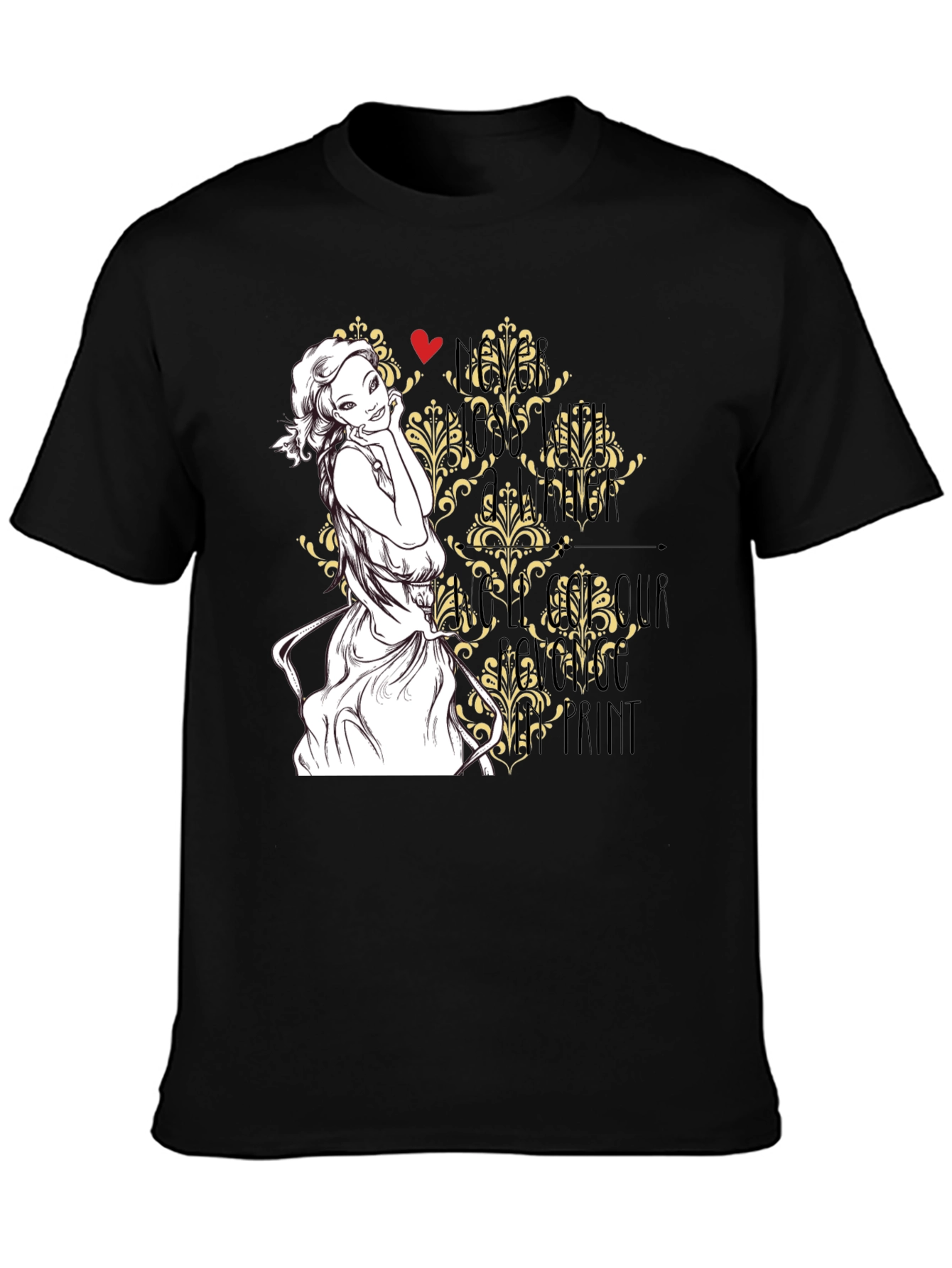 Black T-Shirt with Woman Art Graphic Design