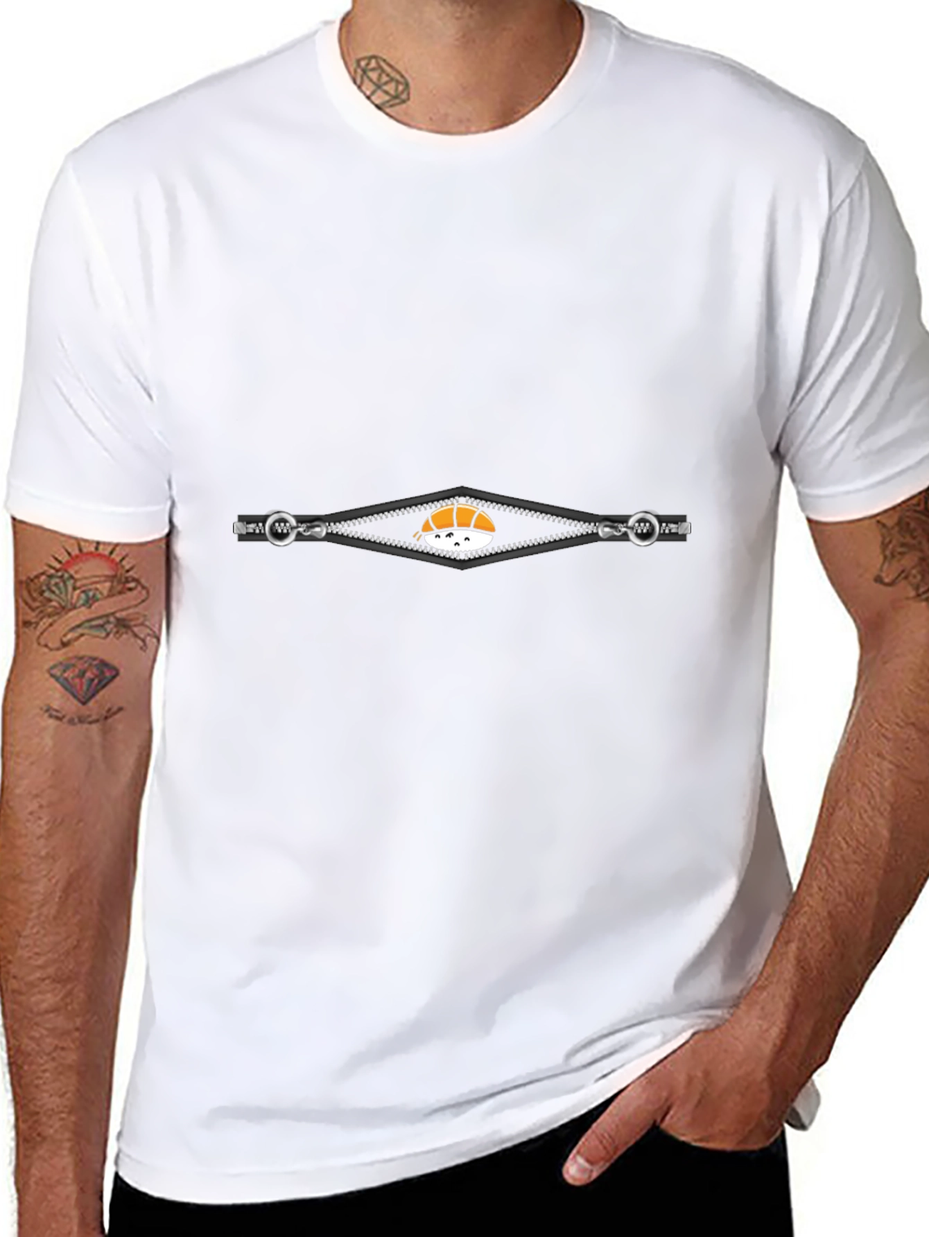 Sushi Zipper Graphic Tee - Novelty T-Shirt