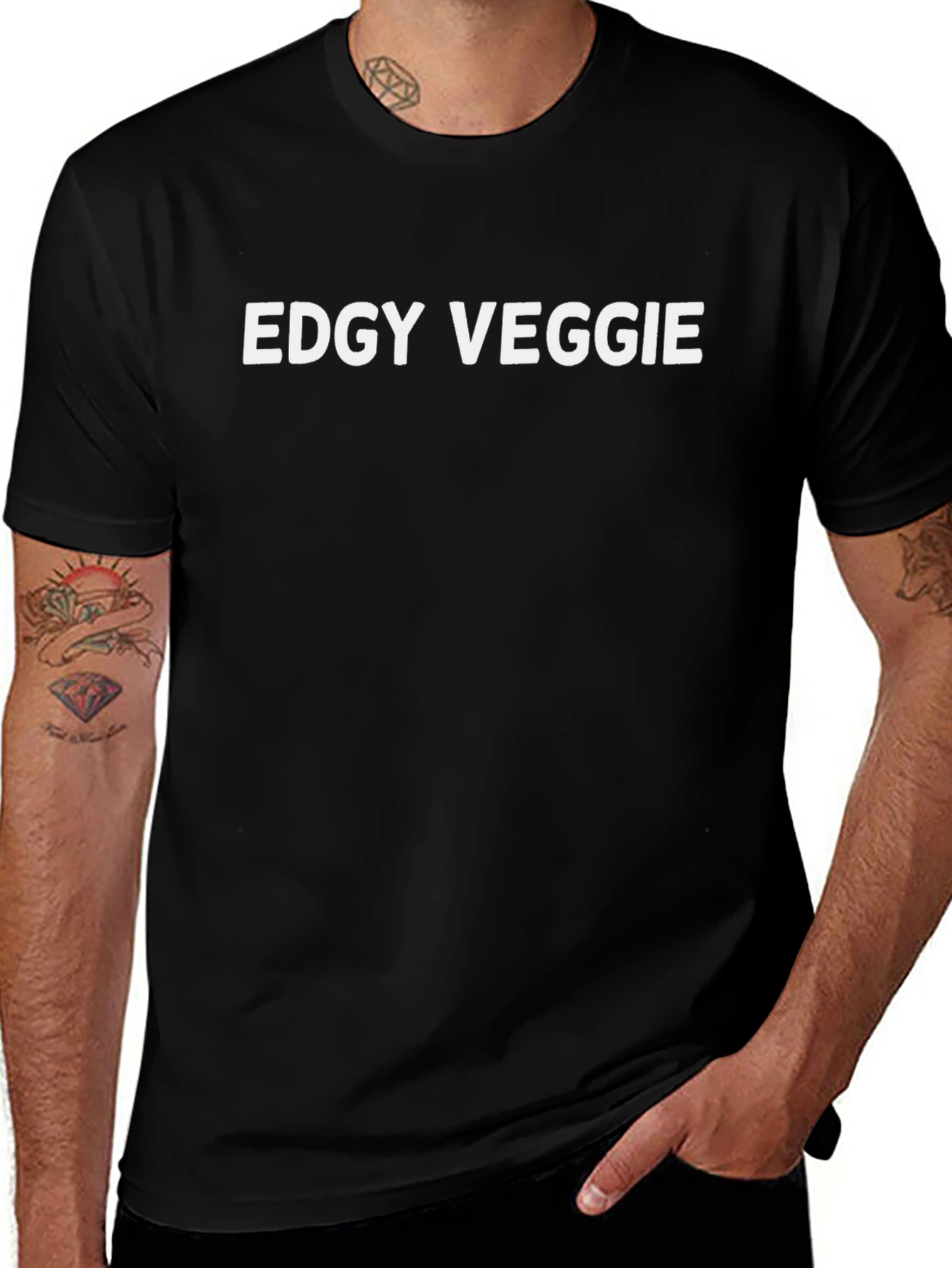 Edgy Veggie Graphic Tee - Black Cotton T-Shirt