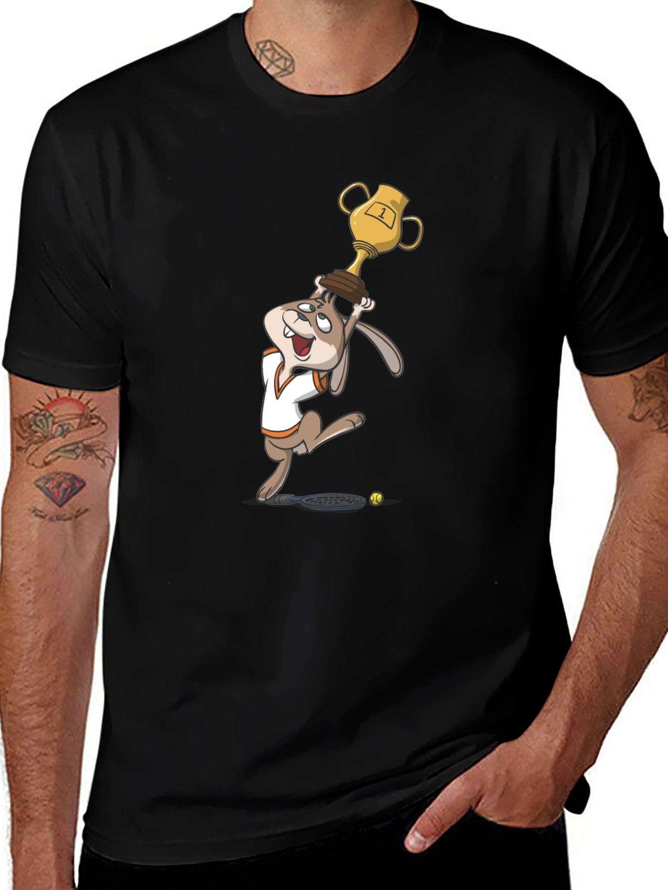 Cartoon Rabbit Tennis Champ Graphic Tee