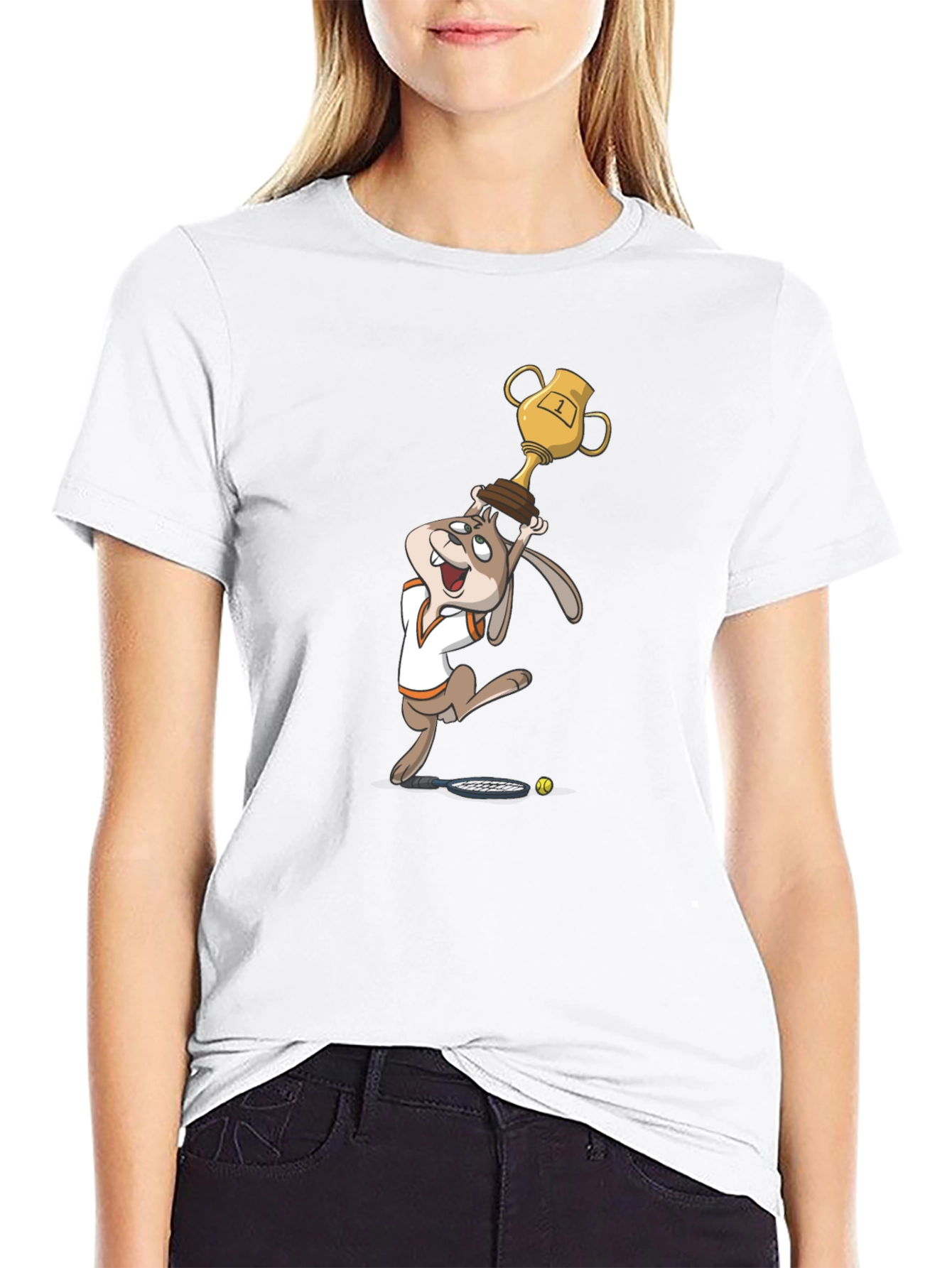 Cartoon Rabbit Tennis Champ Graphic Tee