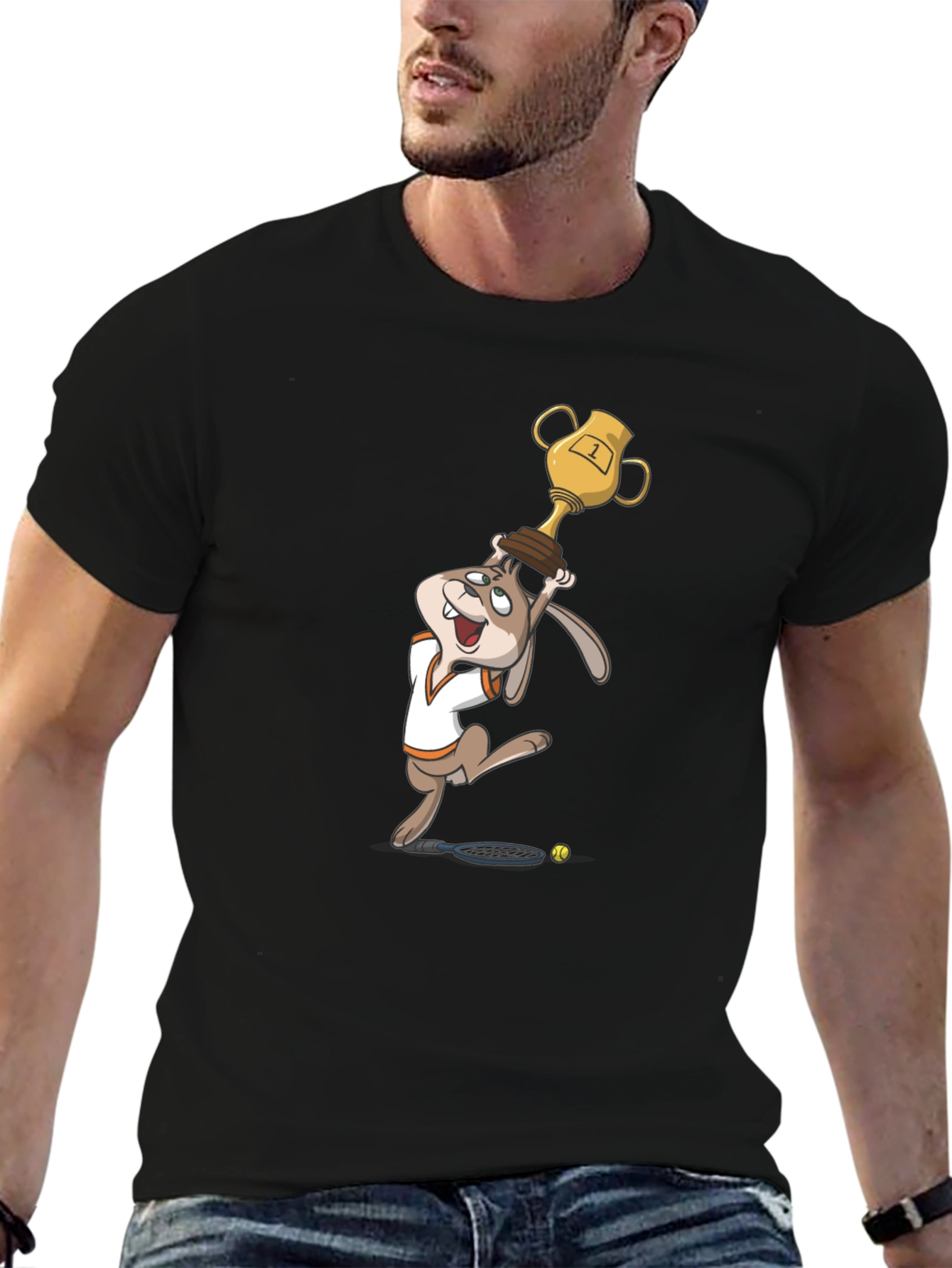 Cartoon Rabbit Tennis Champ Graphic Tee