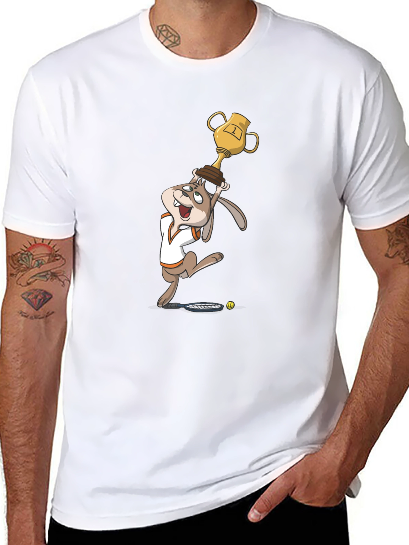 Cartoon Rabbit Tennis Champ Graphic Tee