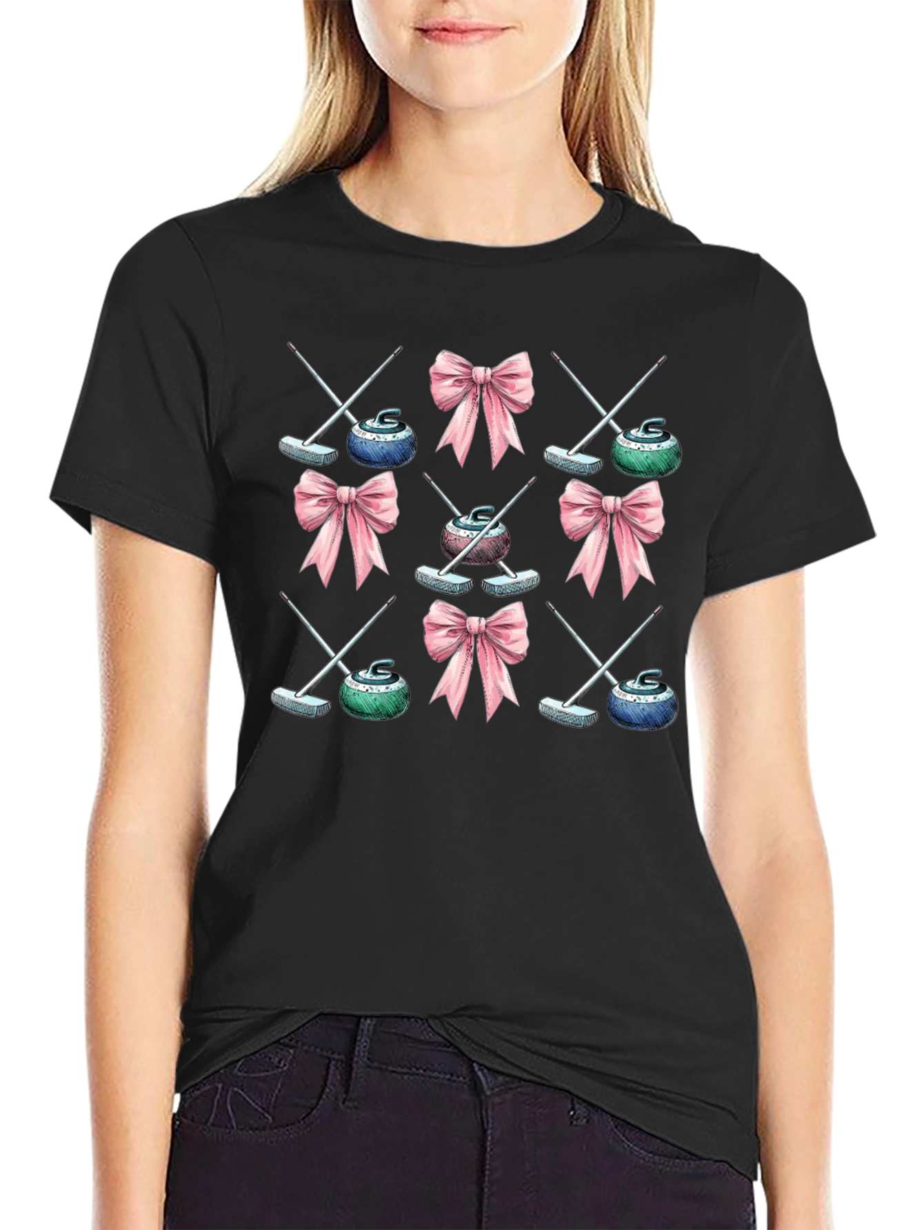 Curling Stone & Bow Pattern Tee