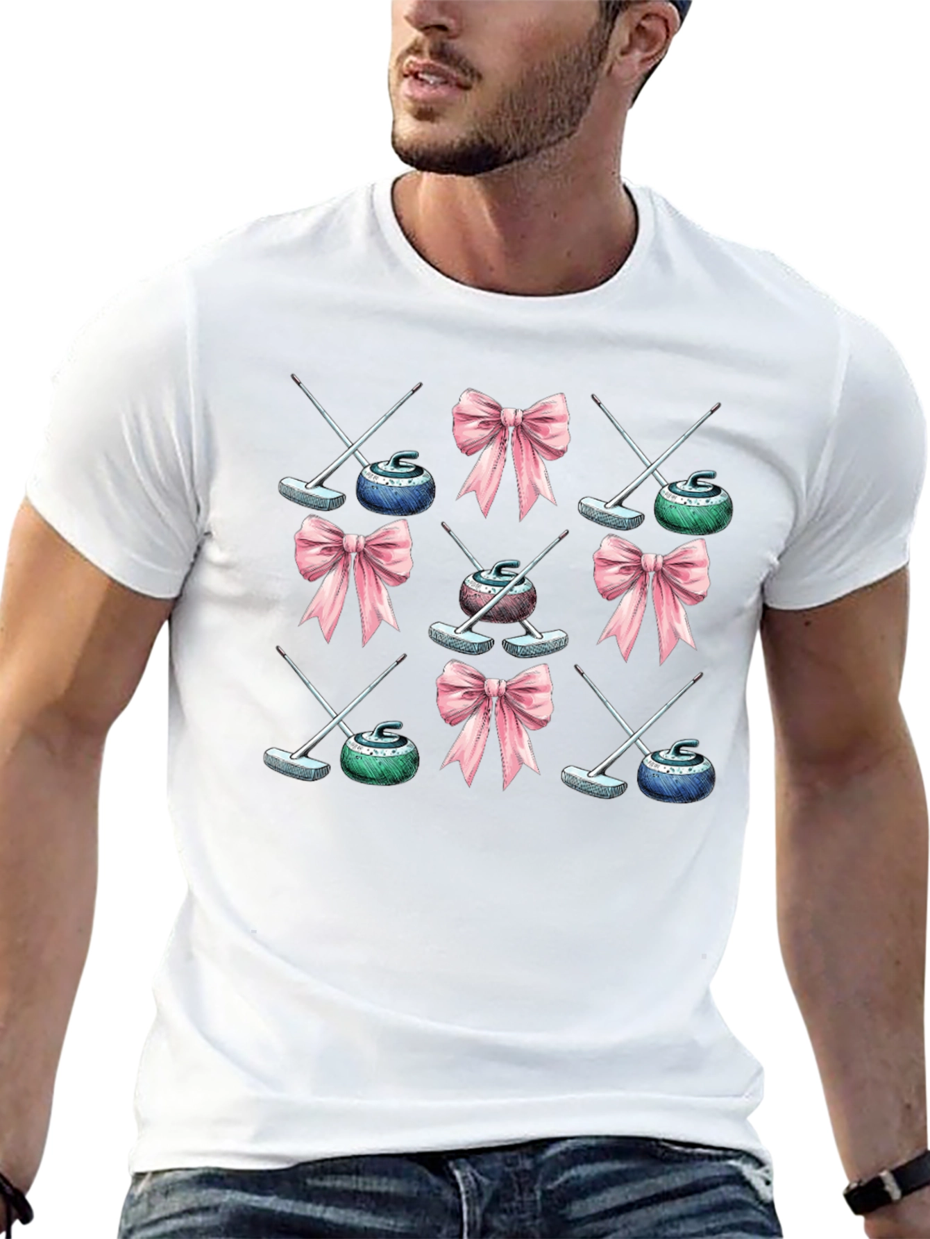 Curling Stone & Bow Pattern Tee