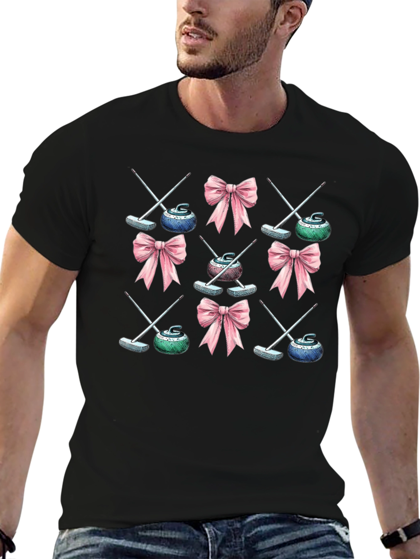 Curling Stone & Bow Pattern Tee