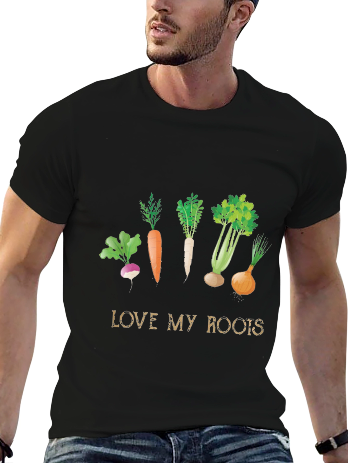 Love My Roots Vegetable Graphic Tee - Black