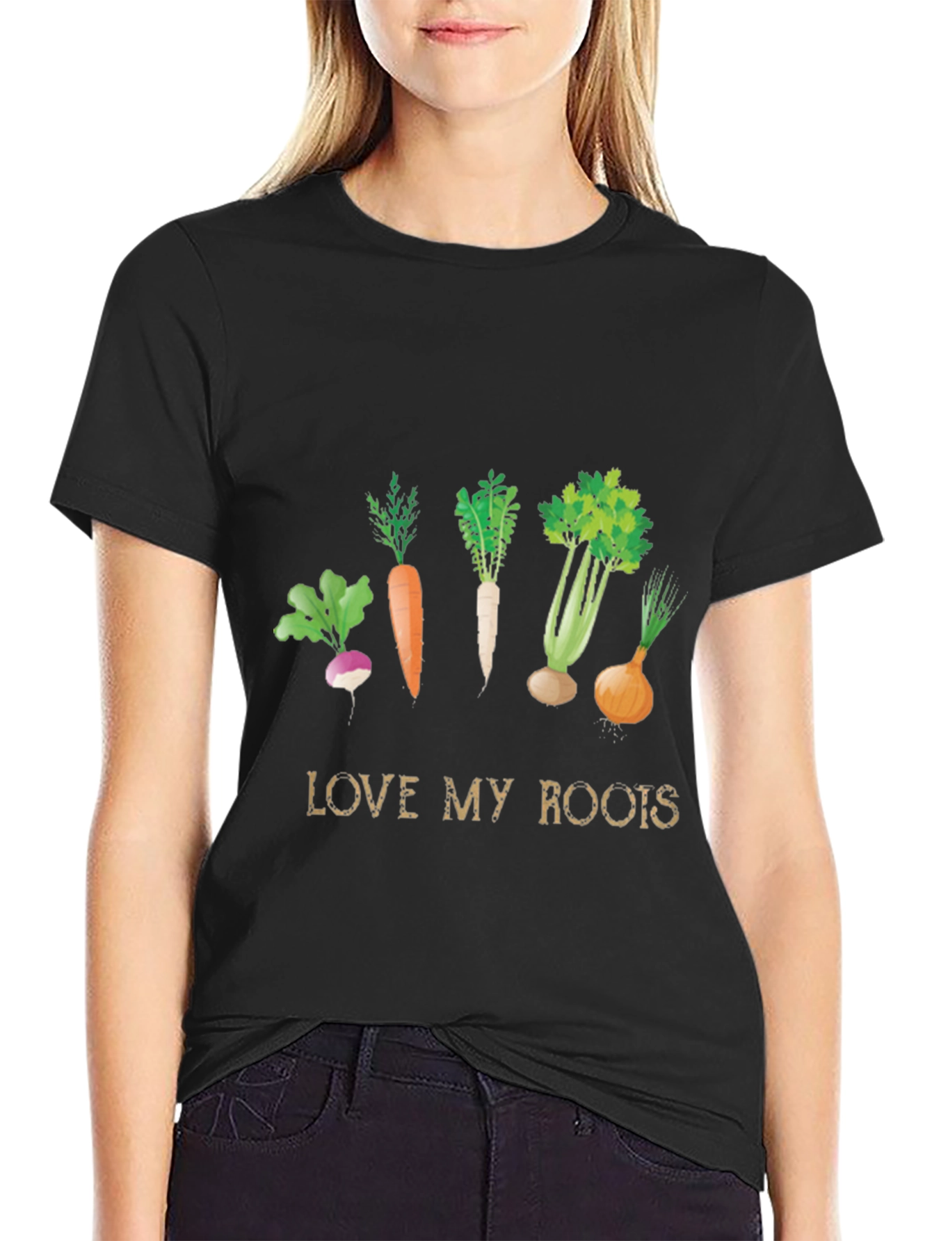 Love My Roots Vegetable Graphic Tee - Black