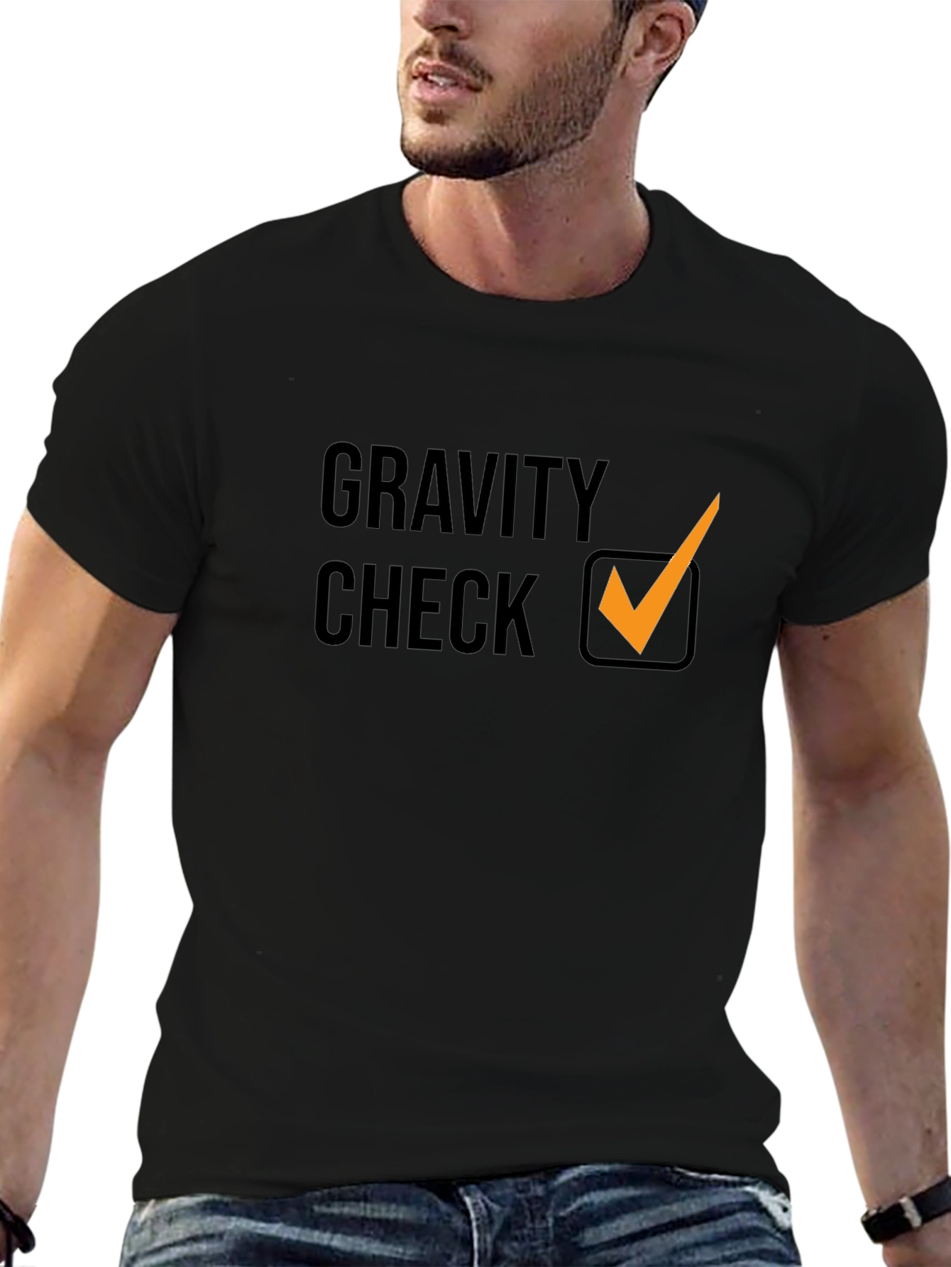 Gravity Check Graphic Tee - Stylish Black Cotton T-Shirt