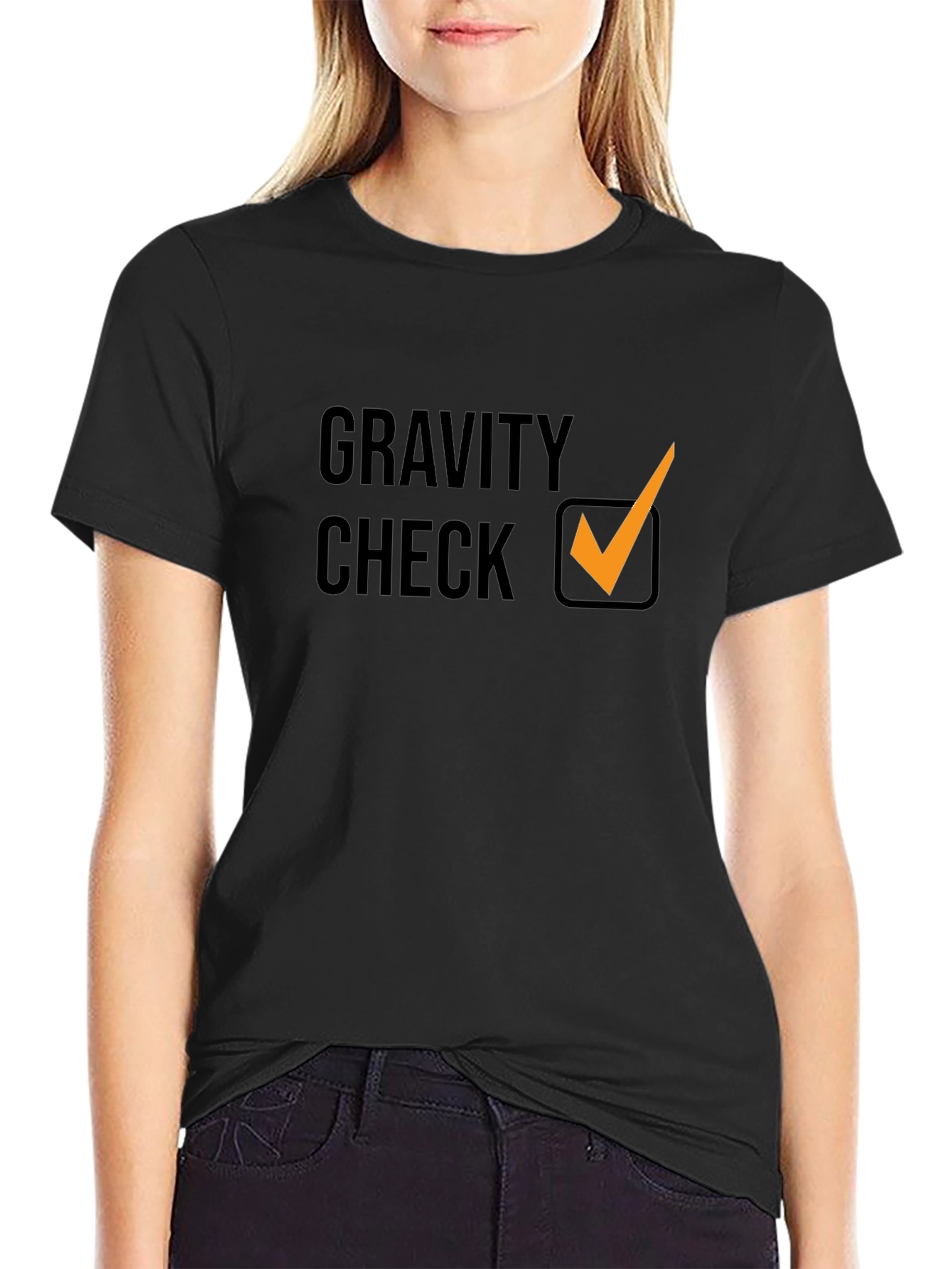Gravity Check Graphic Tee - Stylish Black Cotton T-Shirt
