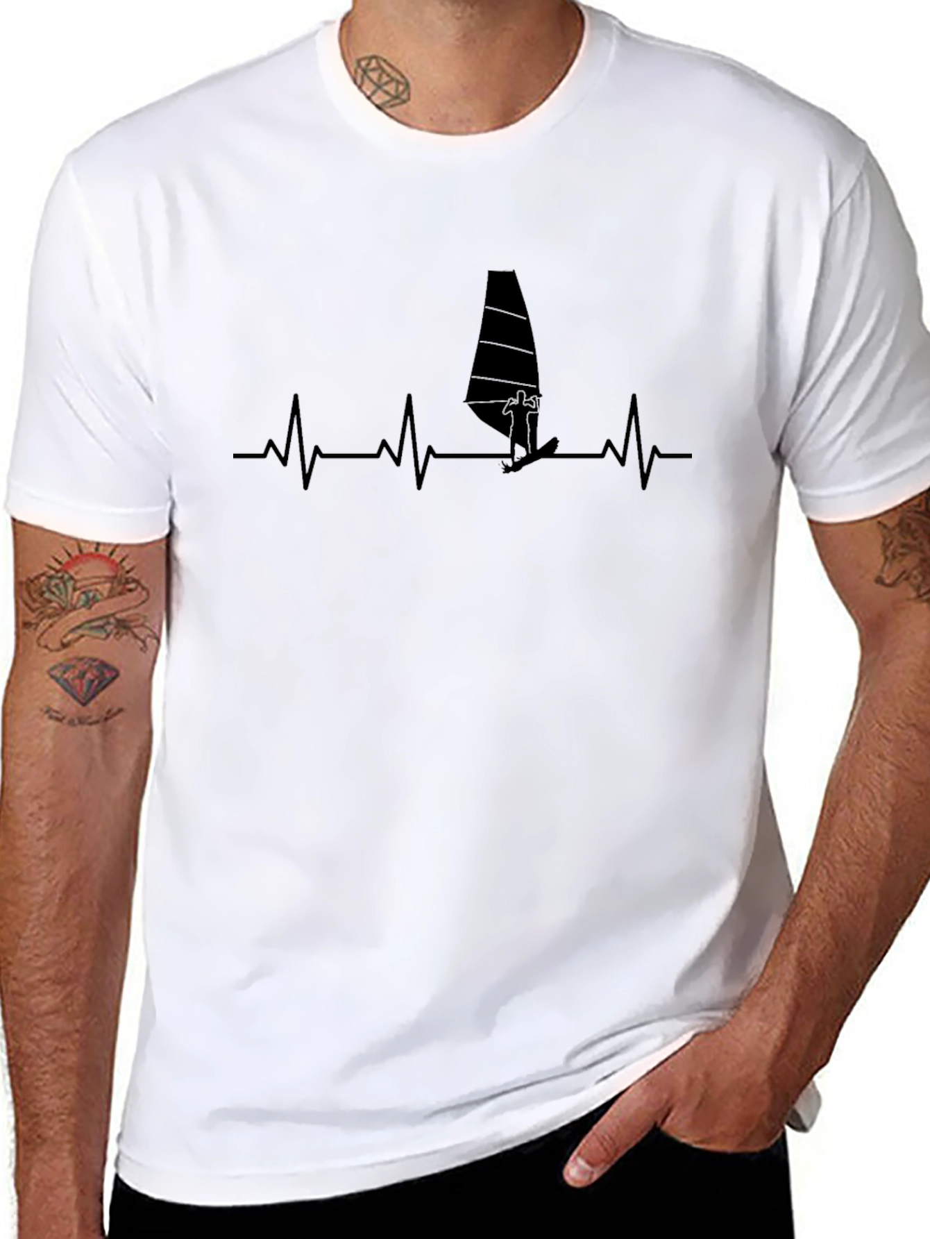 Windsurfing Heartbeat T-Shirt - Black