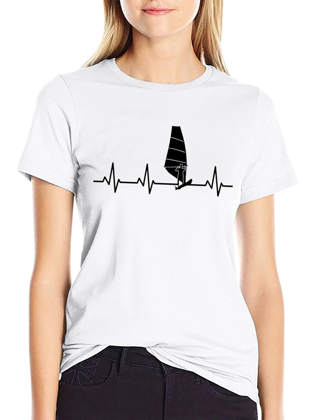 Windsurfing Heartbeat T-Shirt - Black