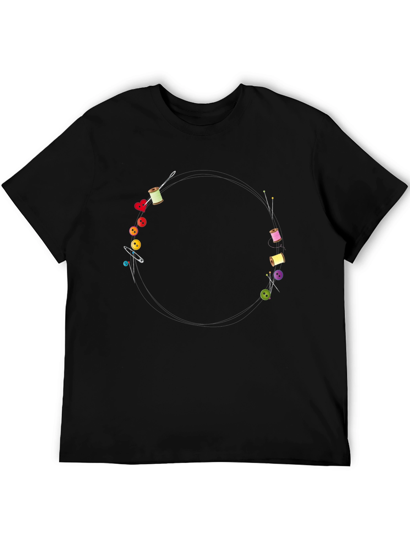 Sewing Design Black T-Shirt