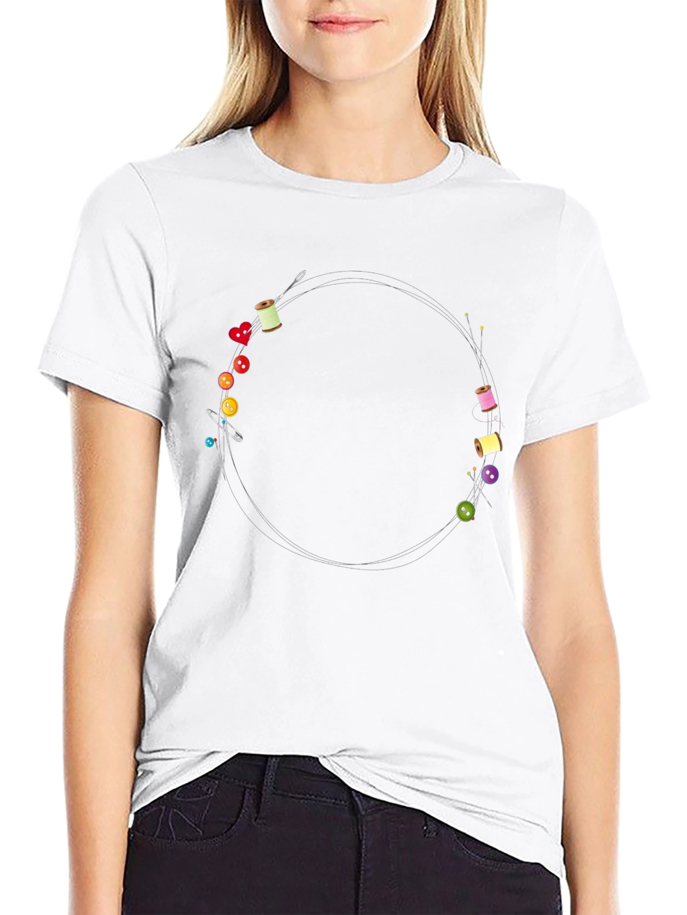 Sewing Design Black T-Shirt