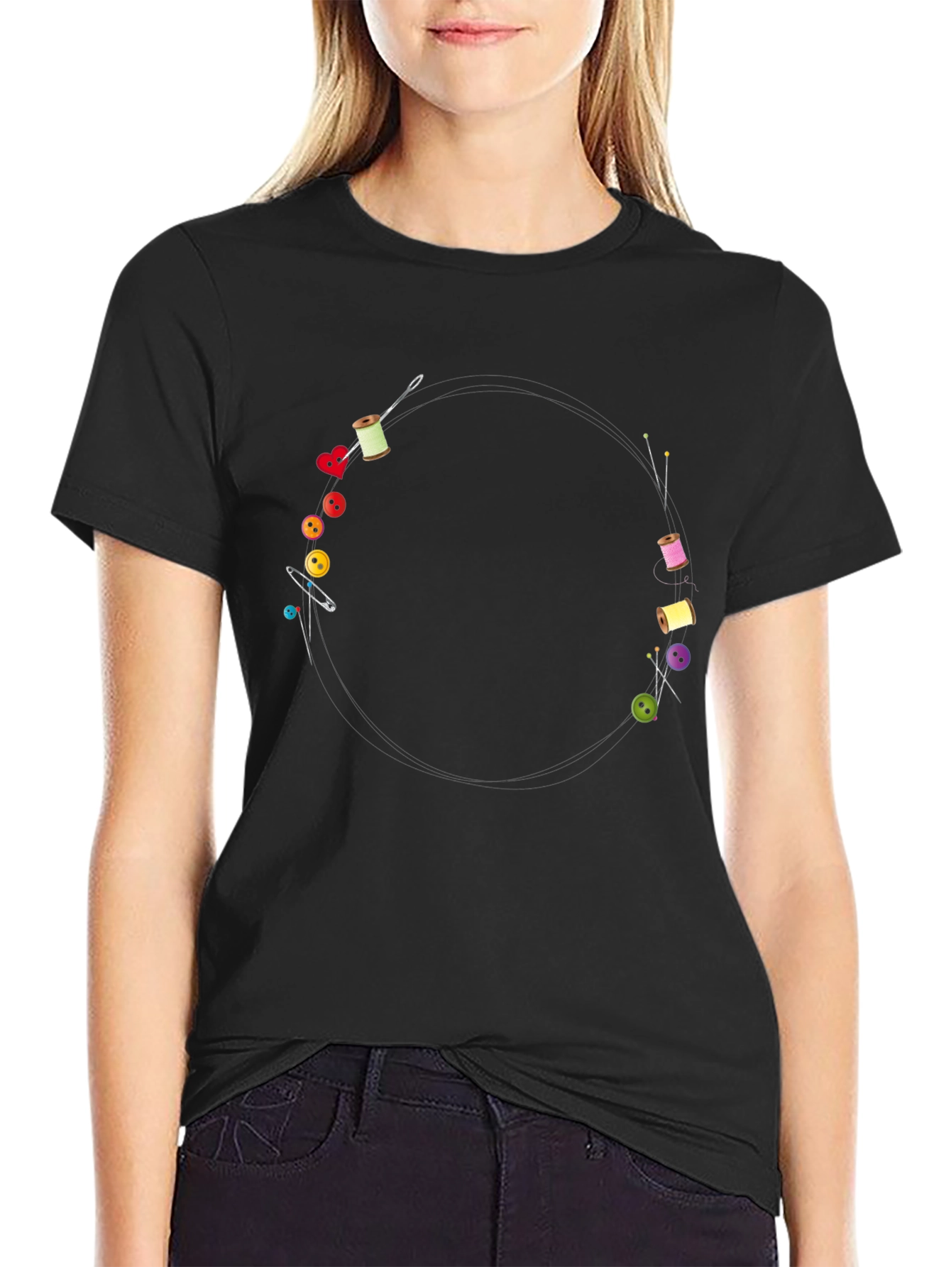 Sewing Design Black T-Shirt