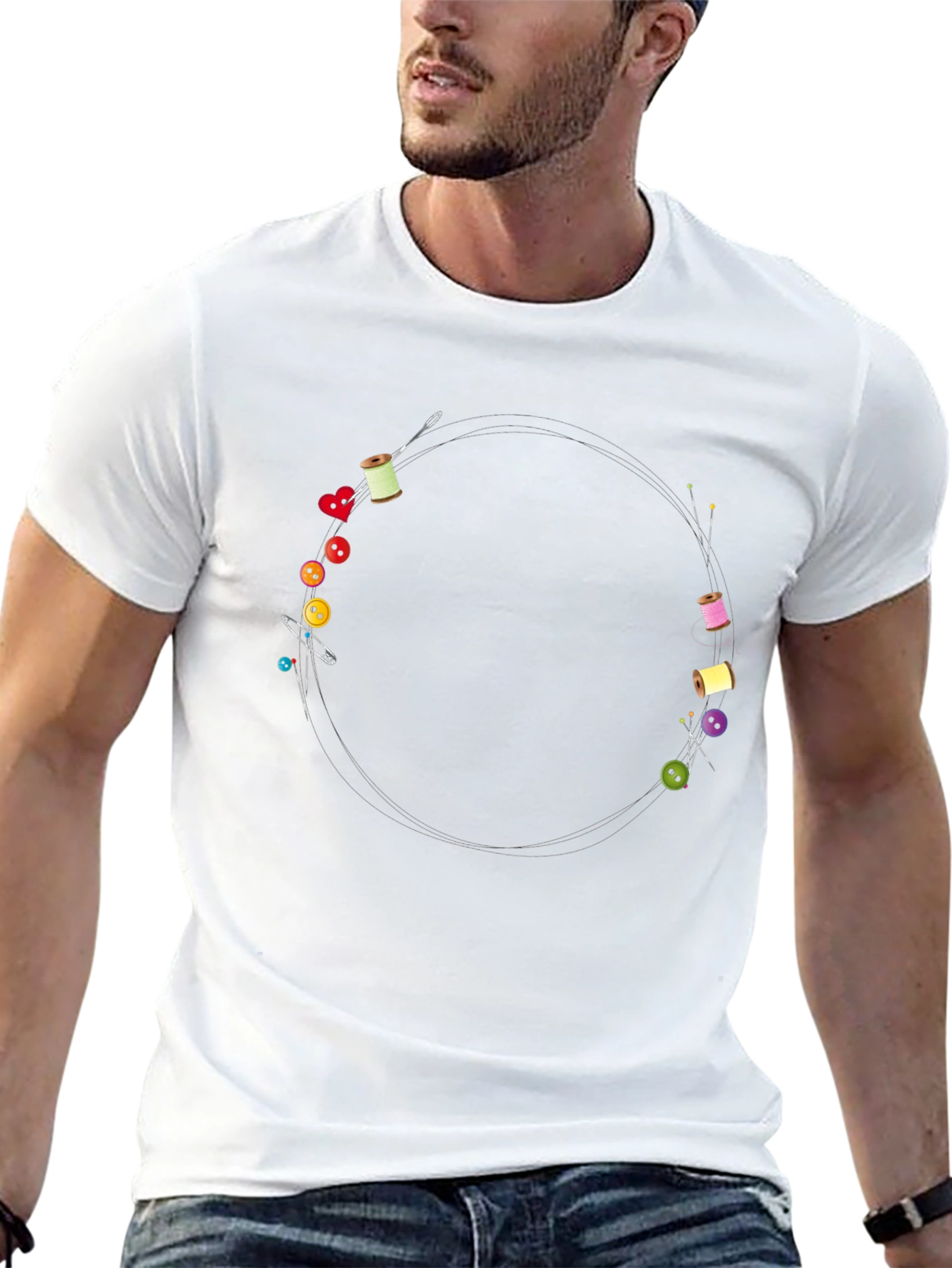 Sewing Design Black T-Shirt