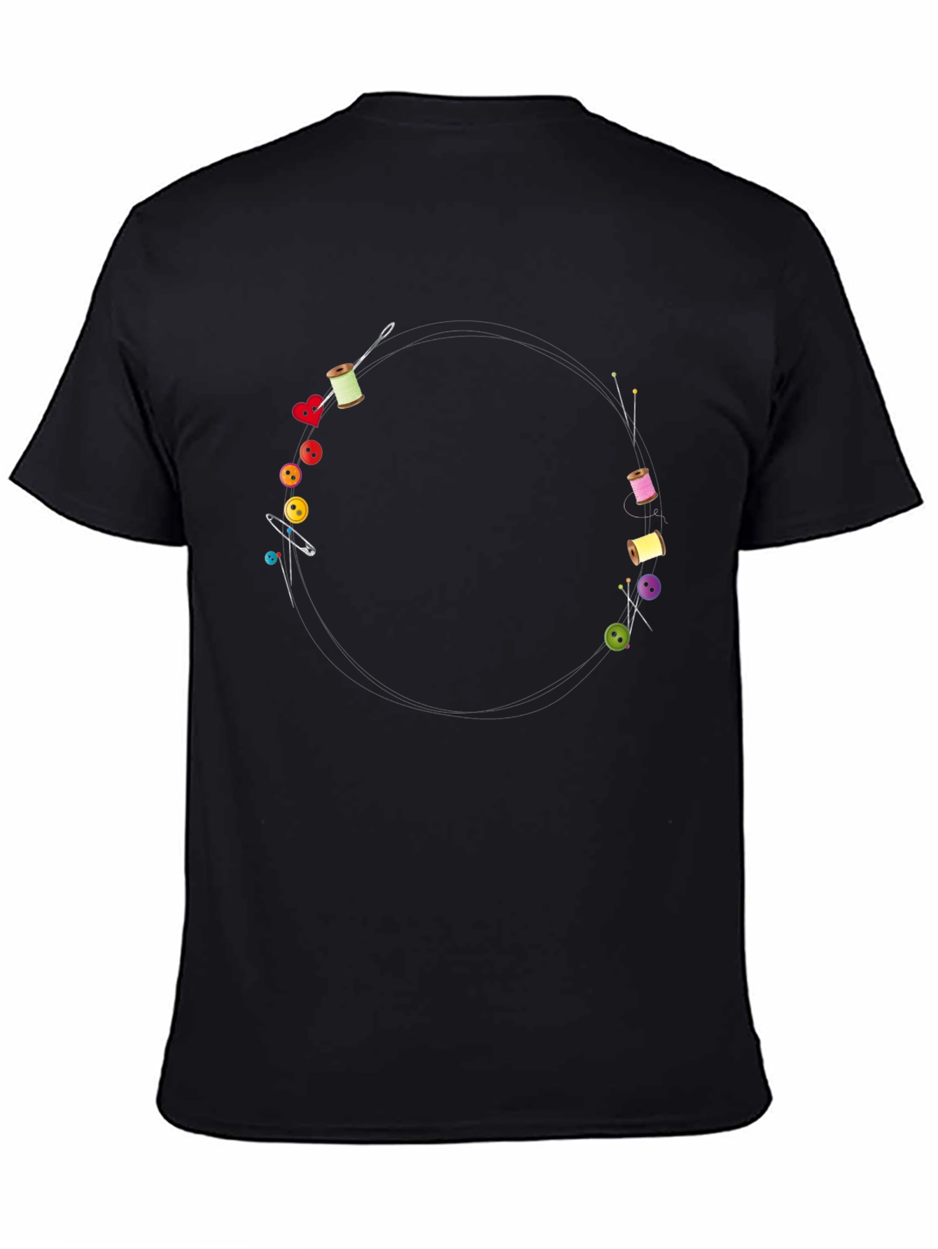 Sewing Design Black T-Shirt