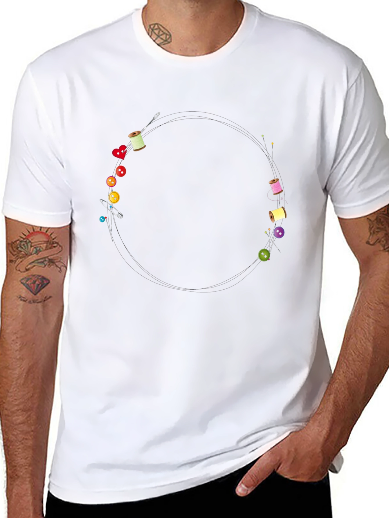 Sewing Design Black T-Shirt
