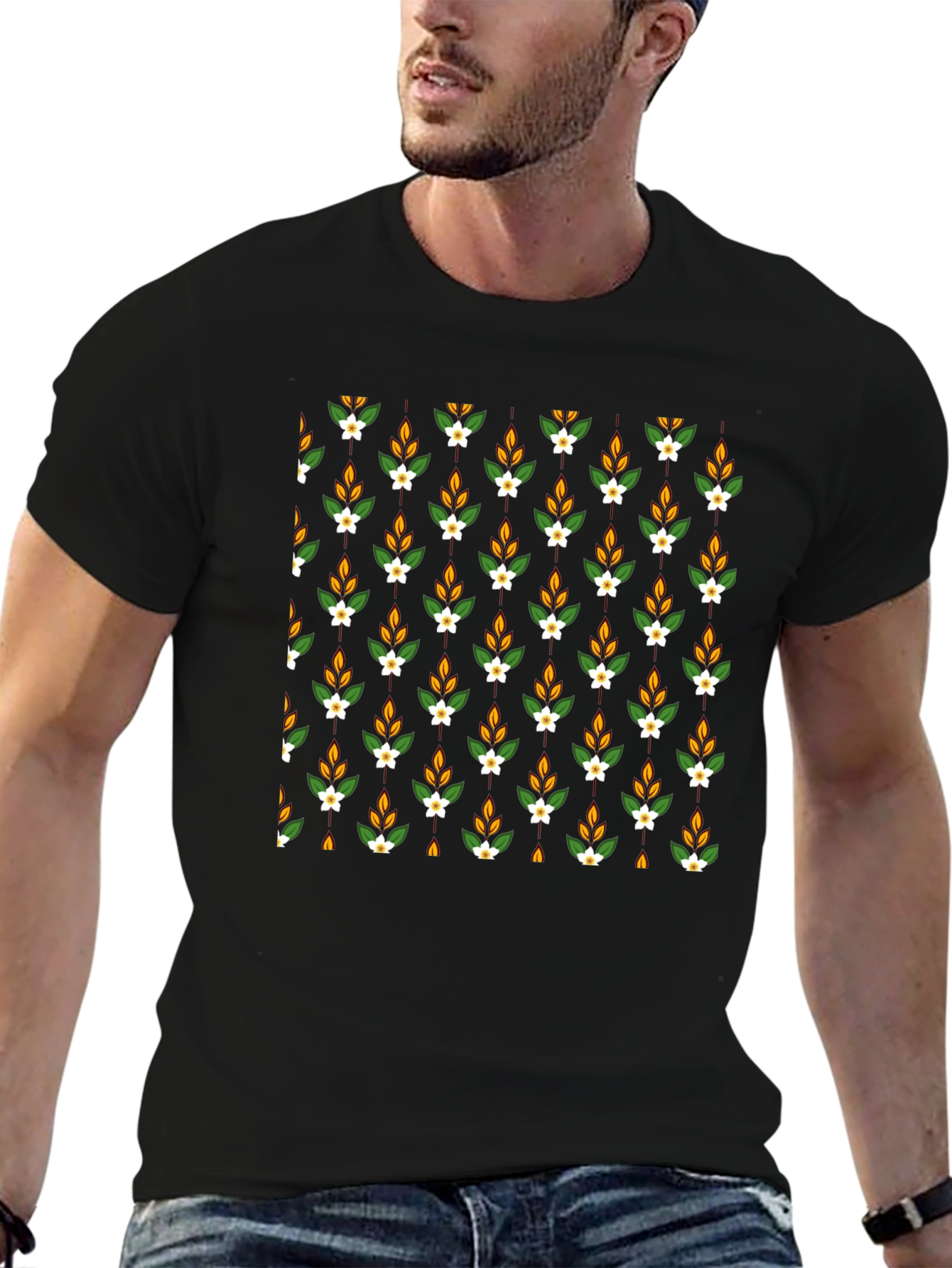 Floral Pattern Black Tee