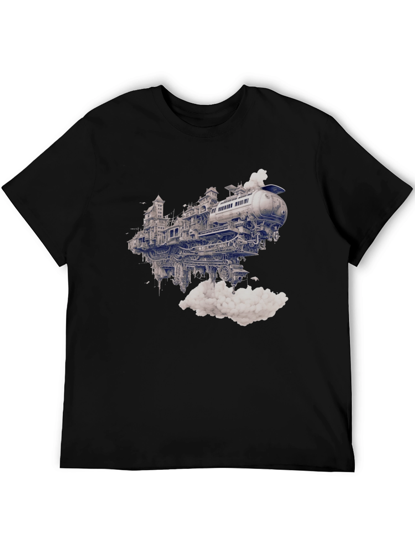Steampunk Train City Black Graphic Tee