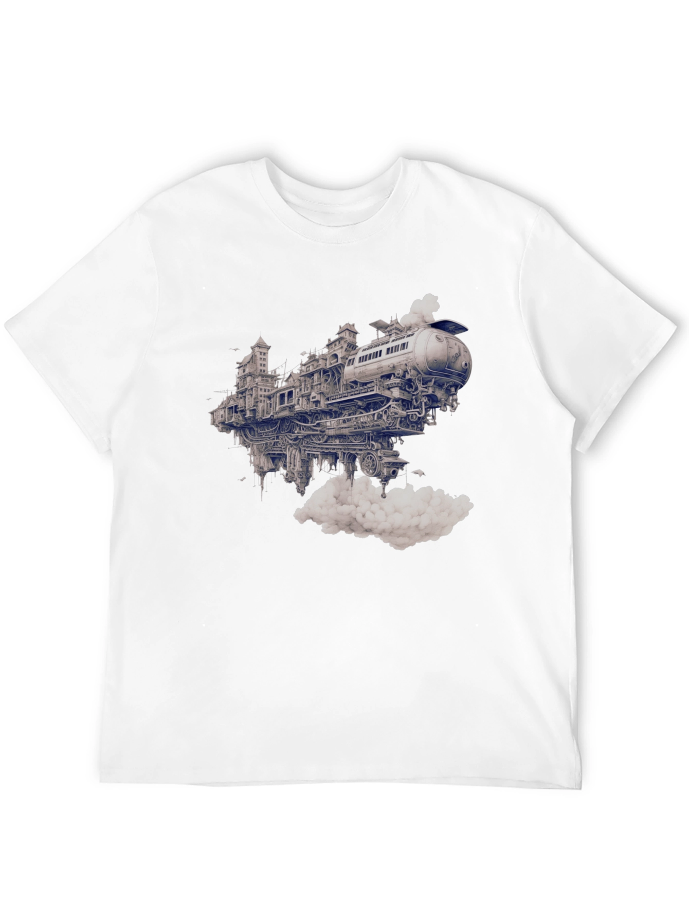 Steampunk Train City Black Graphic Tee