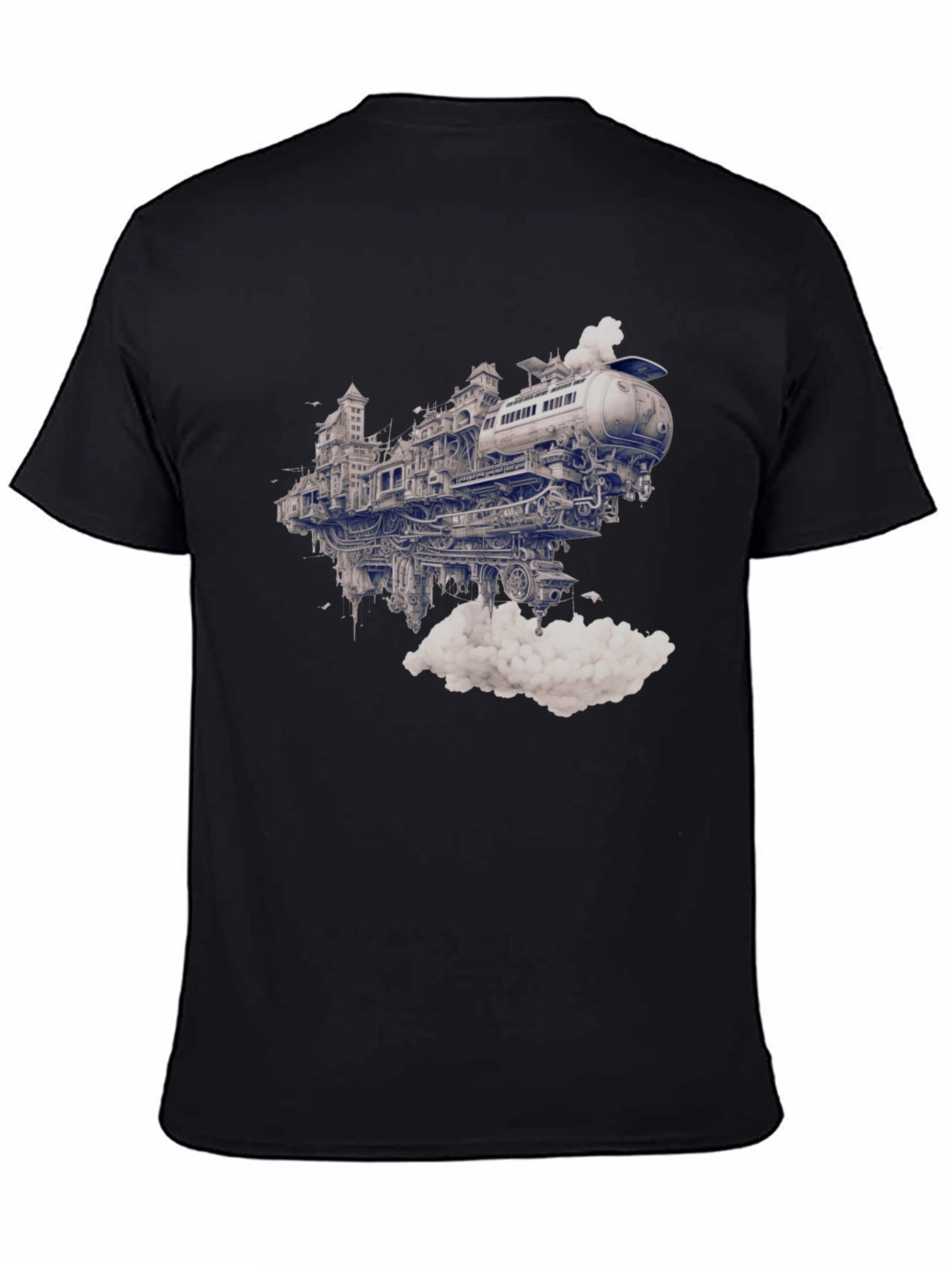 Steampunk Train City Black Graphic Tee