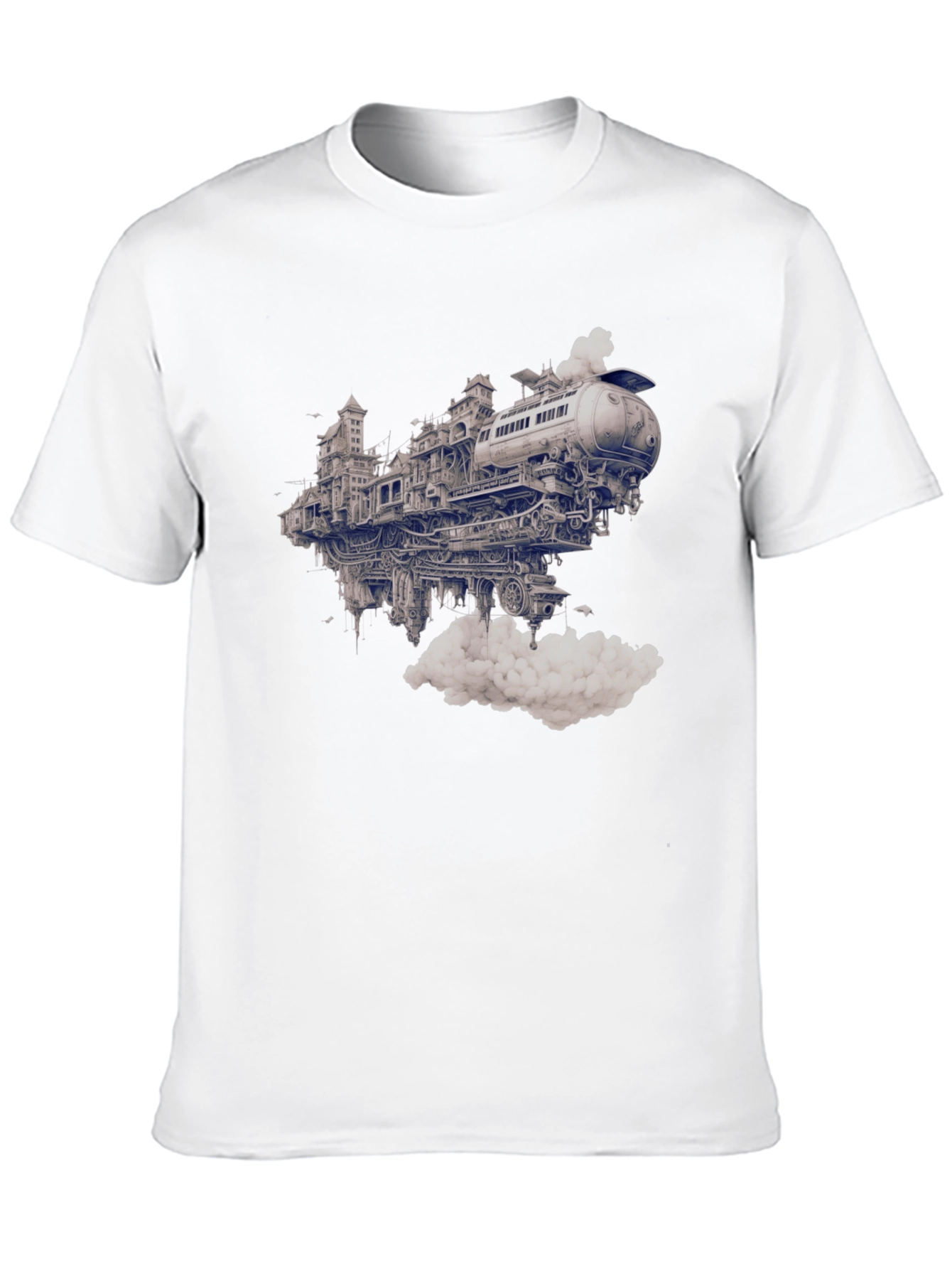 Steampunk Train City Black Graphic Tee