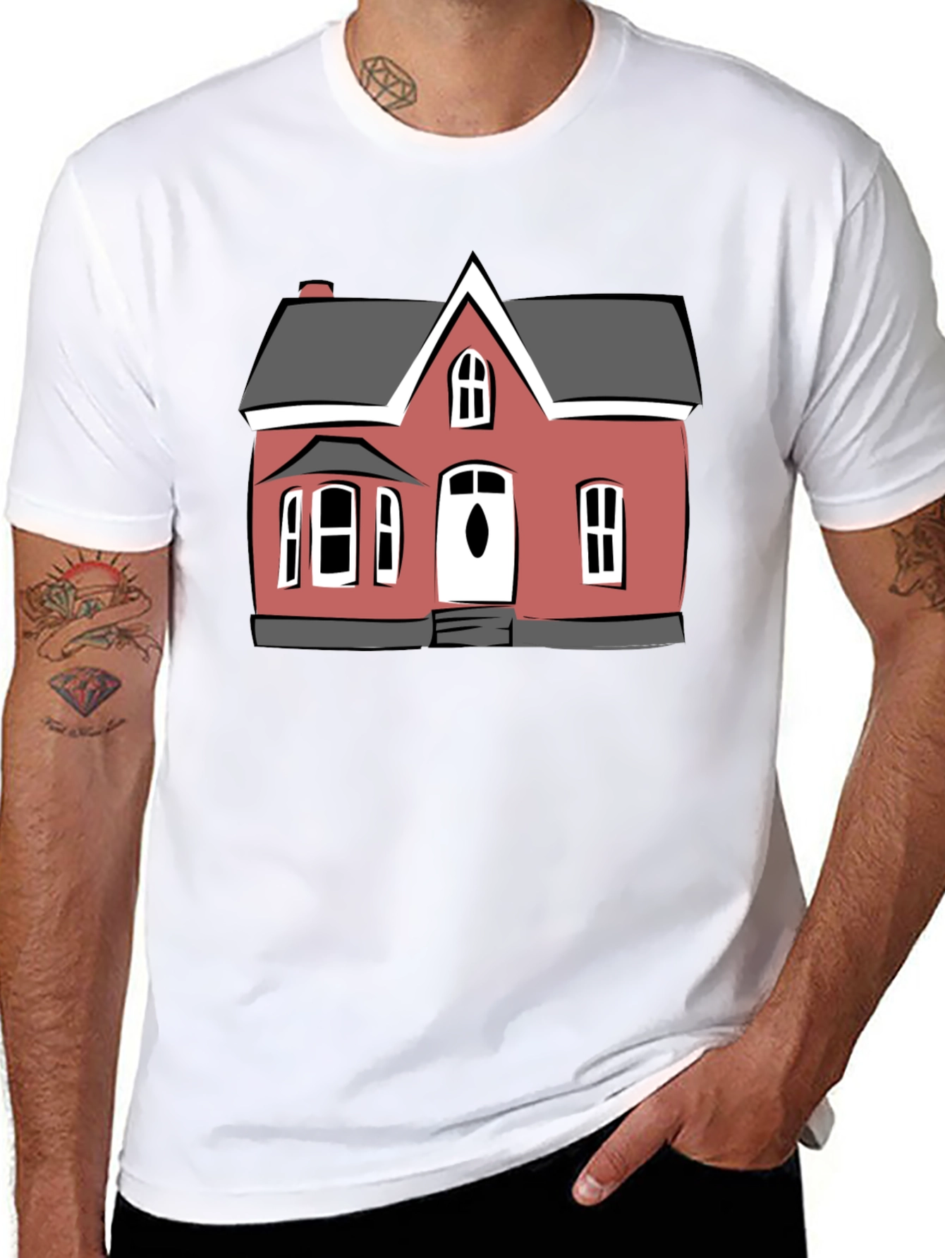 House Graphic Tee - Black Cotton T-Shirt
