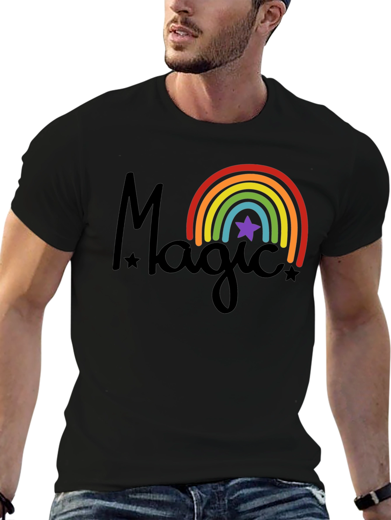 Magic Rainbow Star Black T-Shirt