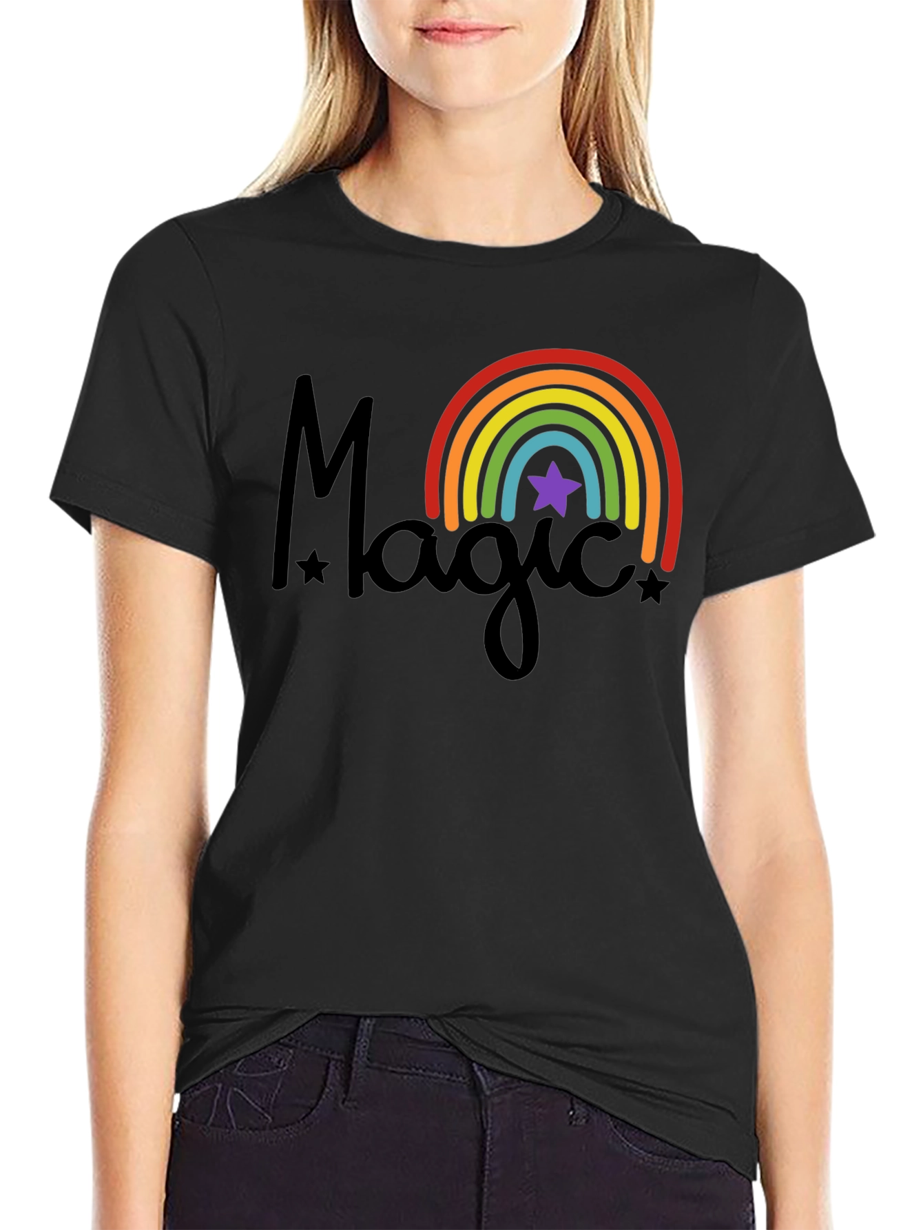 Magic Rainbow Star Black T-Shirt