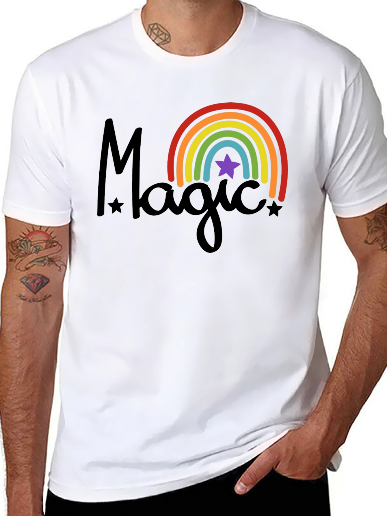Magic Rainbow Star Black T-Shirt